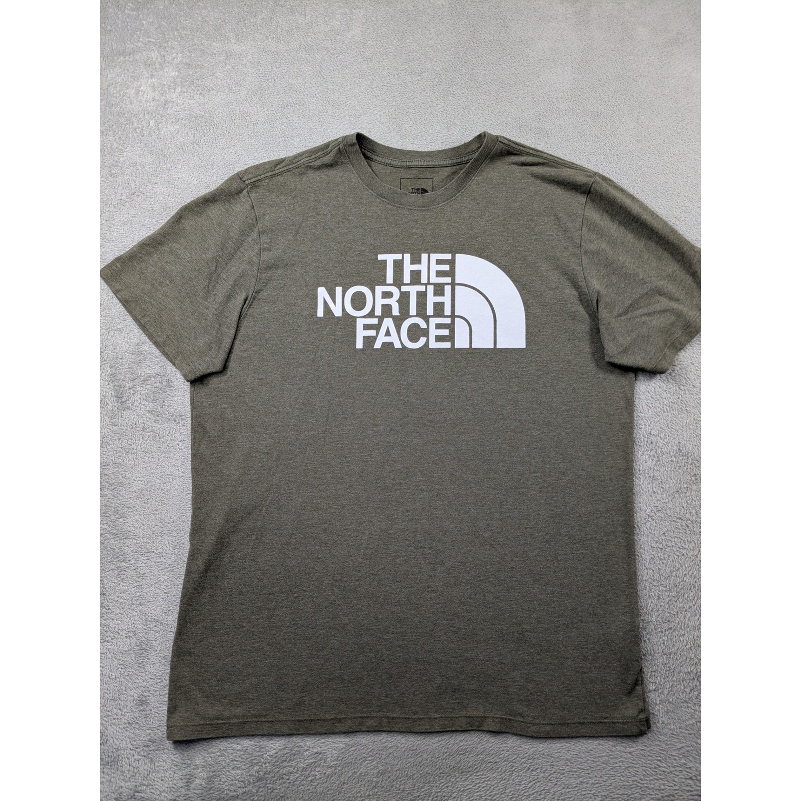 The North Face Mens Graphic T-Shirt Olive Green White Logo Cotton Blend Size L gallery