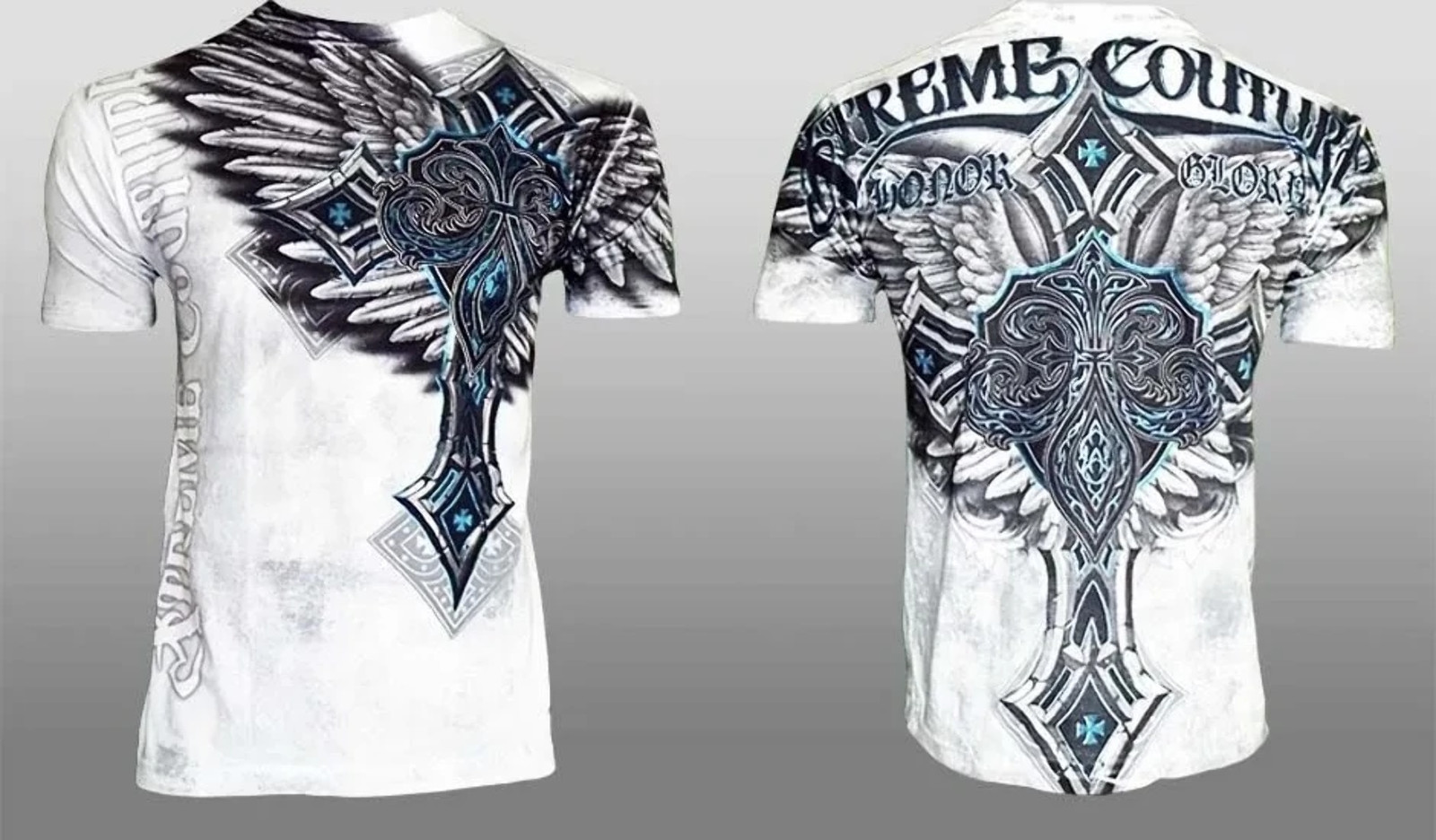 Xtreme Couture by Affliction Men's T-Shirt LAST BLOW White Biker Wings MMA gallery