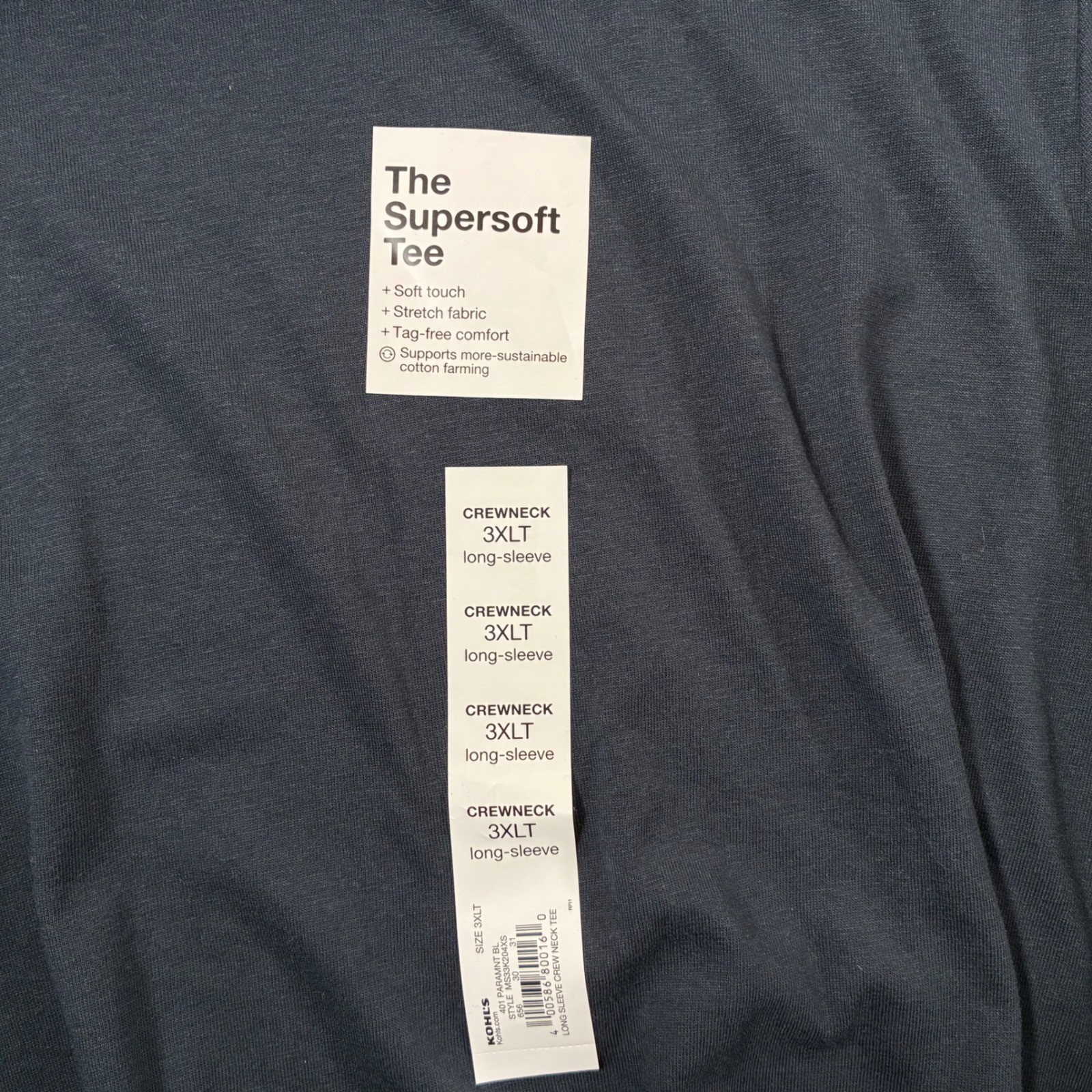 NEW Sonoma Long Sleeve Tee Mens 3XLT Tall Blue Supersoft Crewneck Cotton Blend gallery