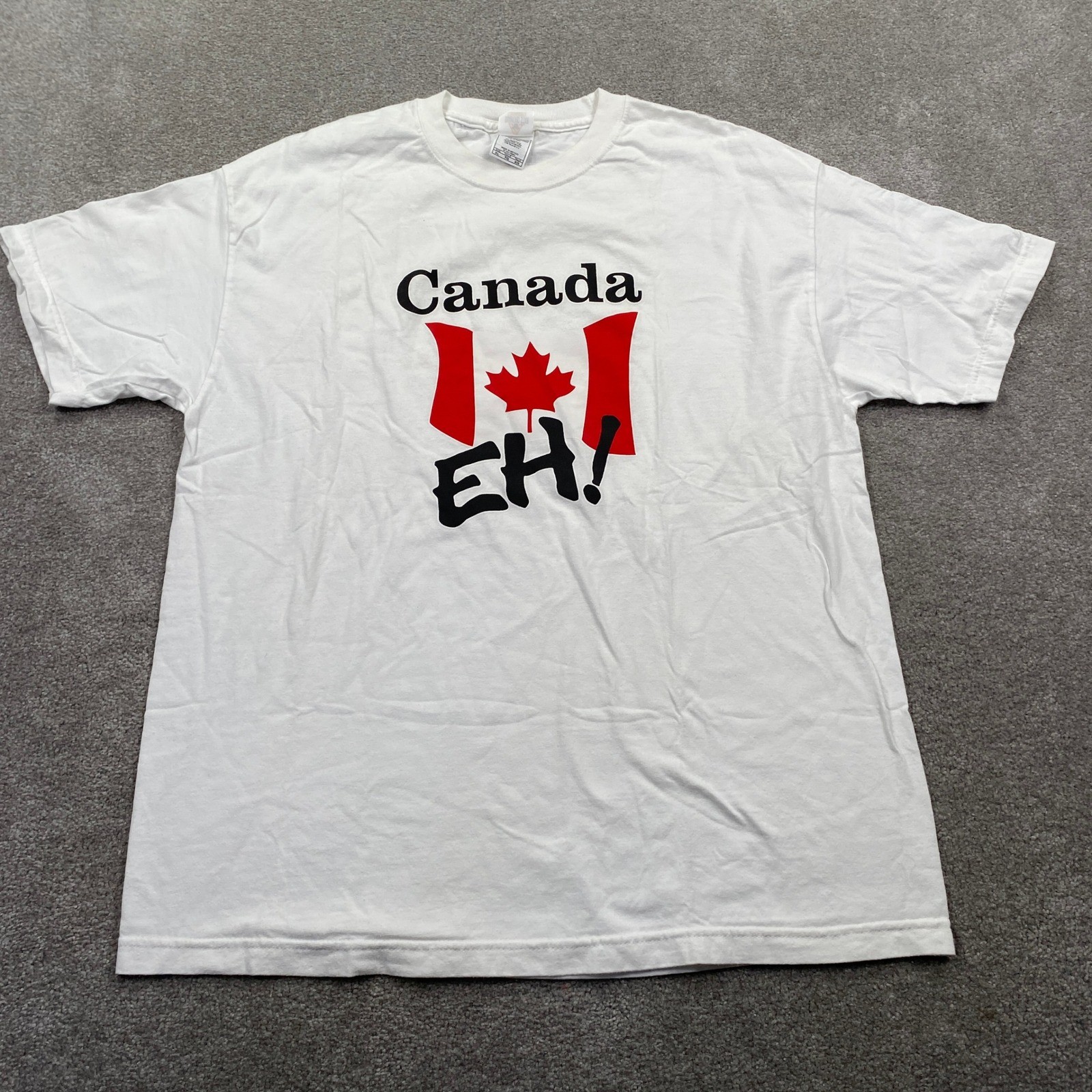 Diamond Star Canada Eh! Graphic T-Shirt Mens XL White Cotton Souvenir Tee