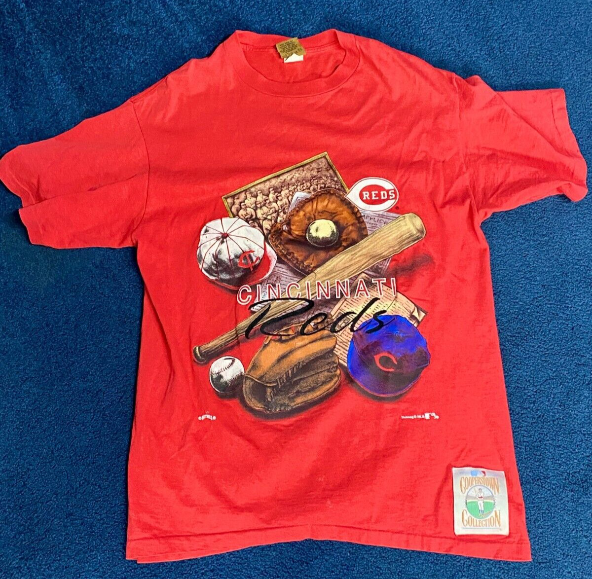 VTG Nutmeg Cincinnati REDS MLB Cooperstown Collection Baseball Shirt Size L CL01 gallery