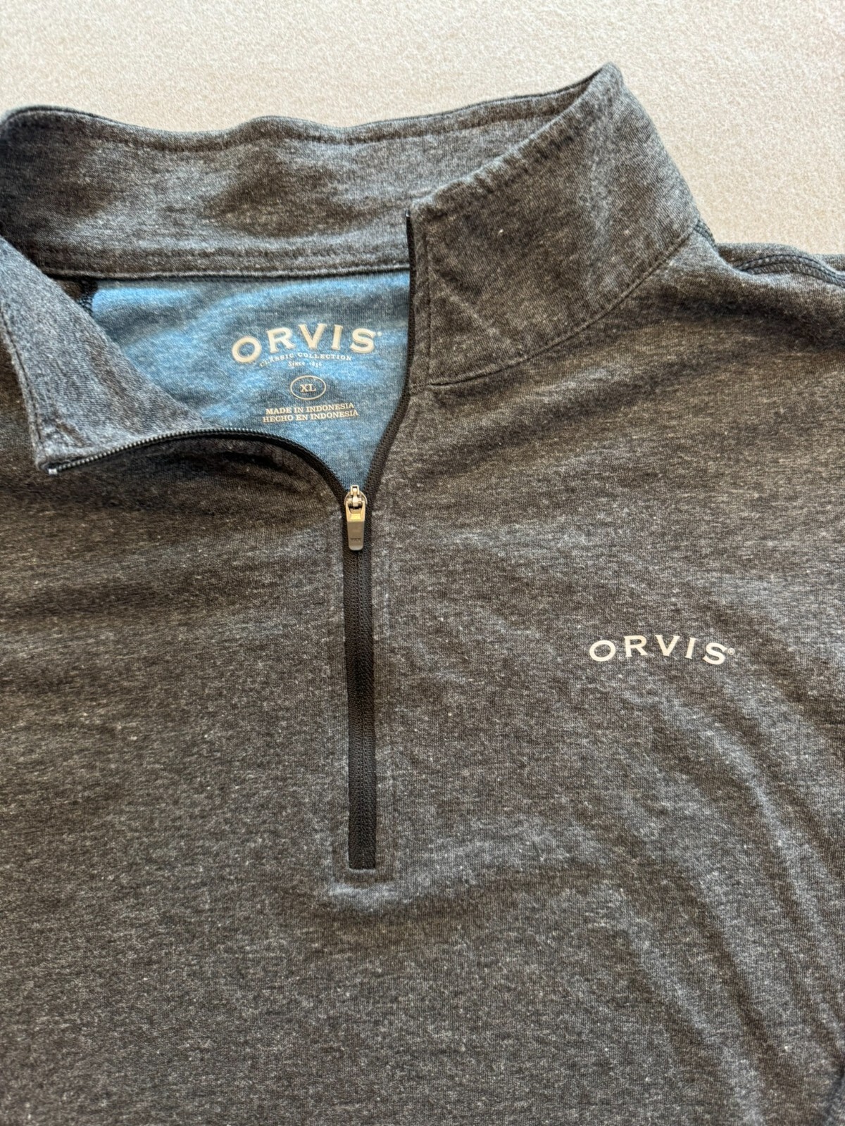 ORVIS Shirt Mens Extra Large Gray Logo 1/4 Zip Stand Collar Pullover Knit gallery