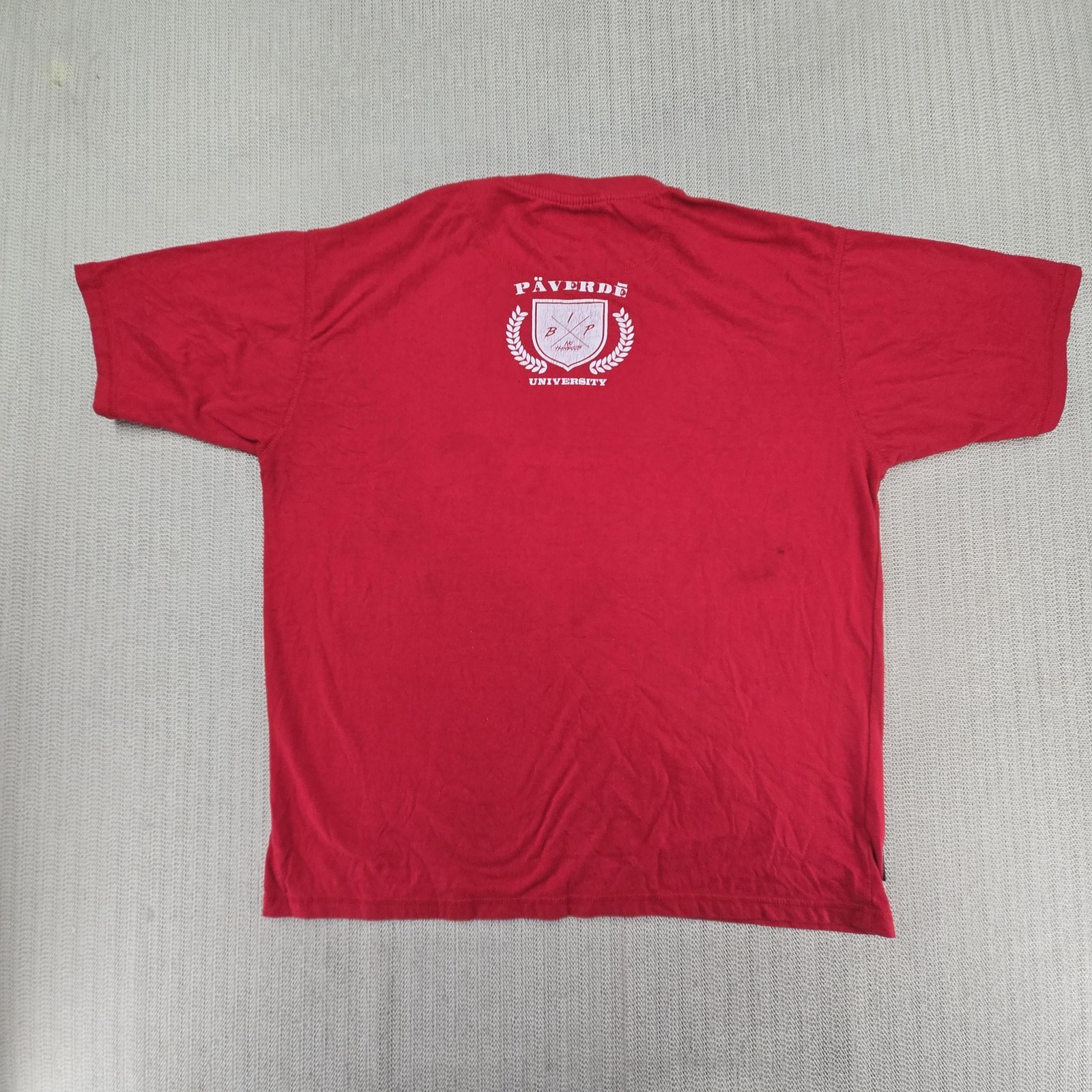 No Handouts Shirt Mens XL Red Paverde University Crest Patch Graphic Logo Tee gallery