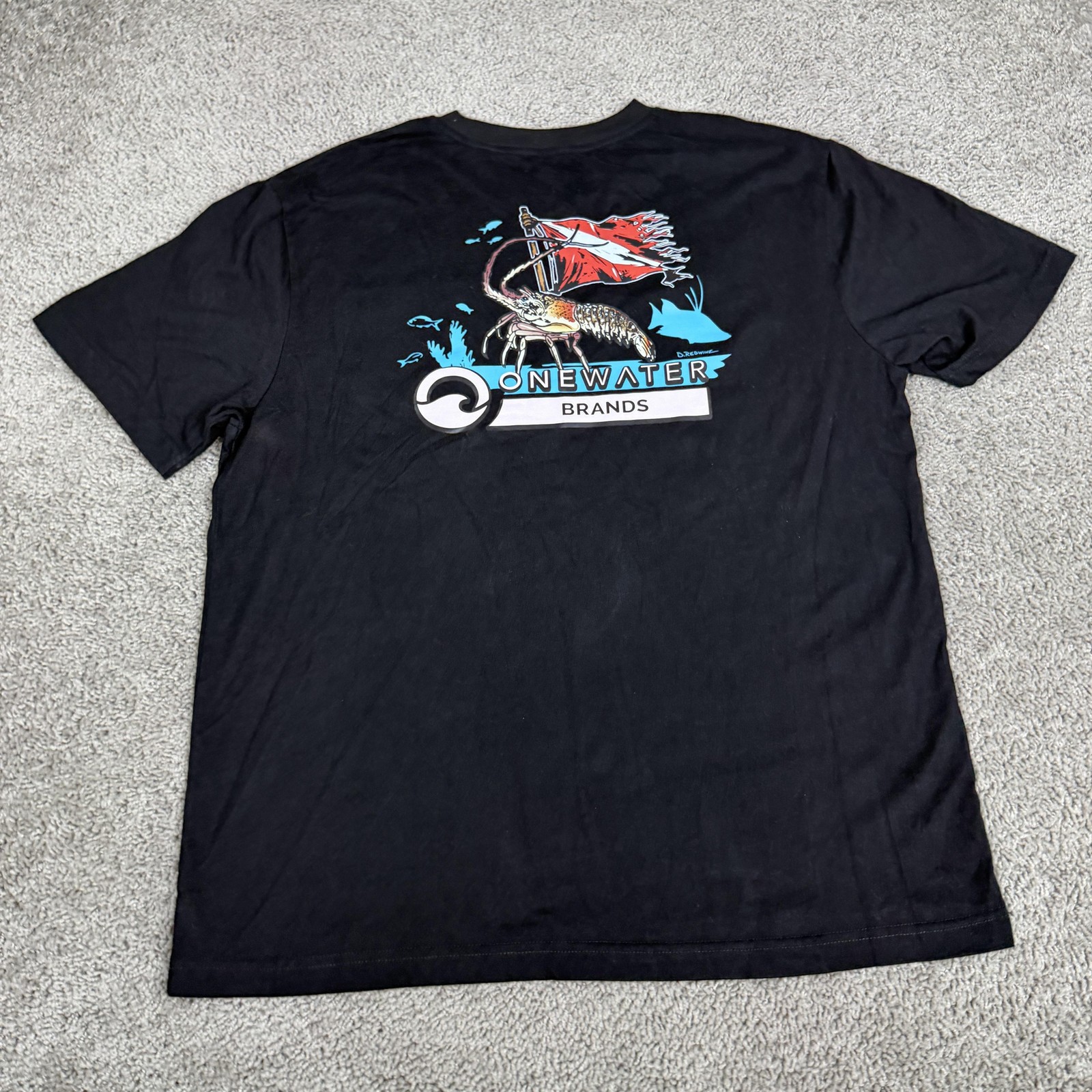 OneWater Brands Shirt Mens Large Black Lobster Dive Flag Pocket Graphic Tee gallery