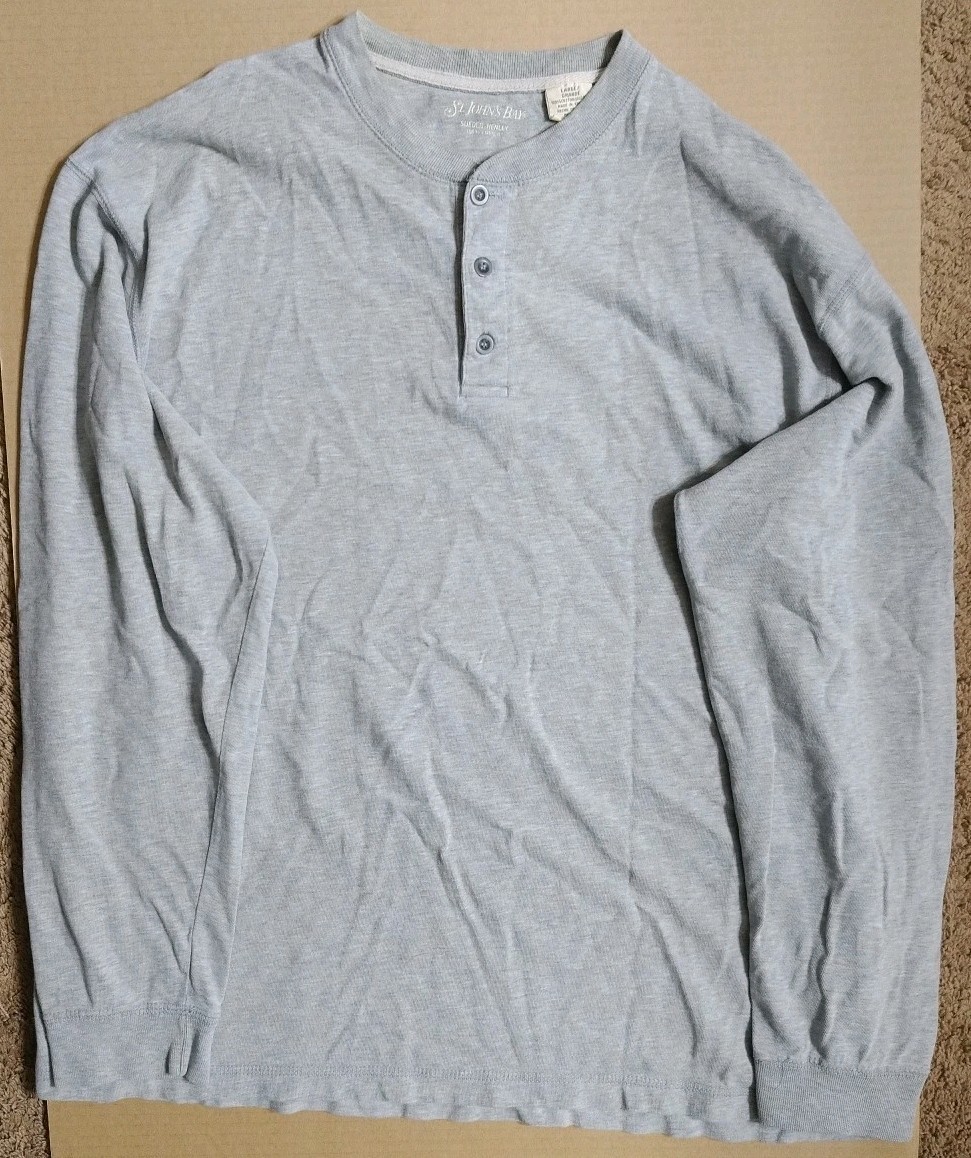 Vtg St Johns Bay Henley Mens L 100% Cotton 24 Pit 29 Long Stains Around Neck