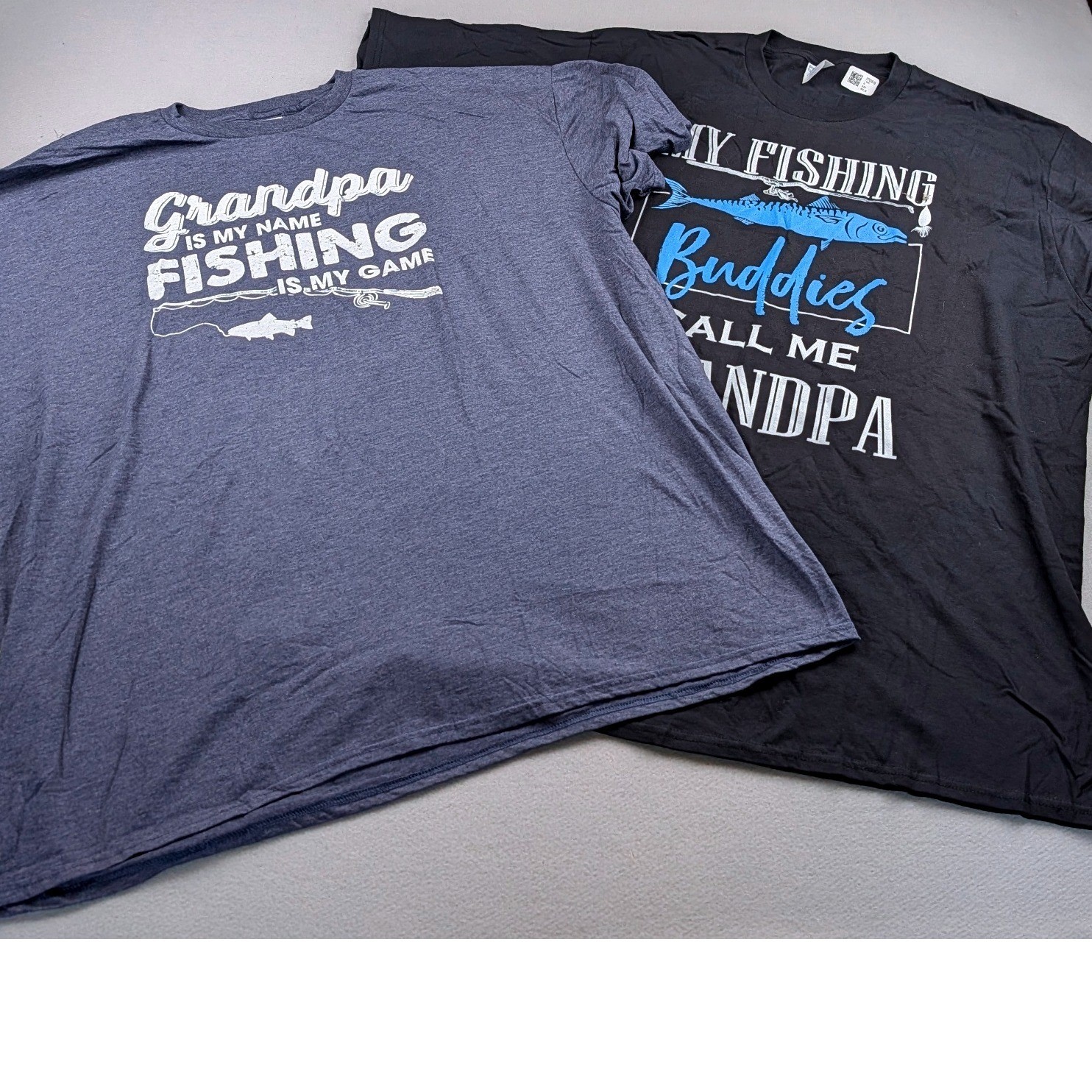 Mens Fishing Grandpa T-Shirt Lot 2 Port & Company Delta 3XL Black Blue Graphic gallery