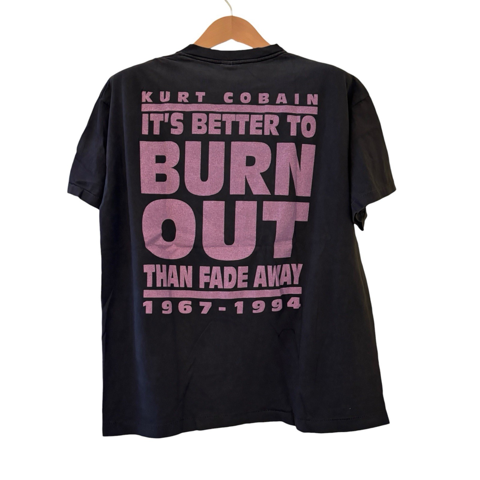 Nirvana 90s Kurt Cobain “Its Better To Burn Out Than Fade Away” REPRINT Shirt XL gallery