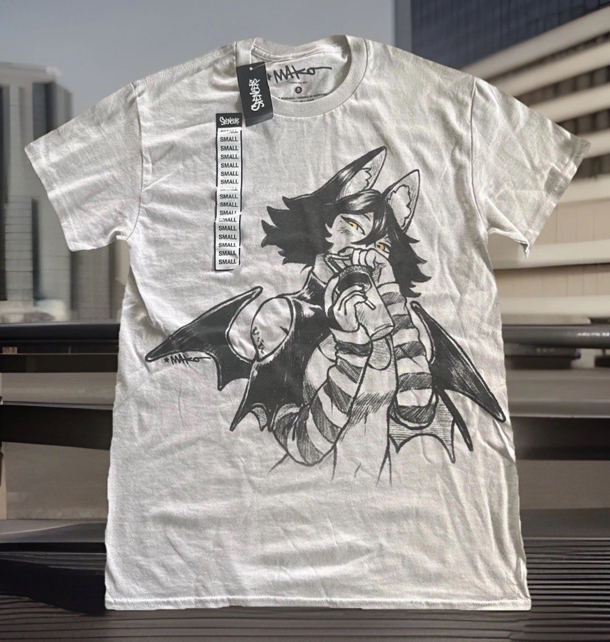 New Spencers Mako Vice T-shirt Size S Goth Girl Bat Black on Grey Punk Street