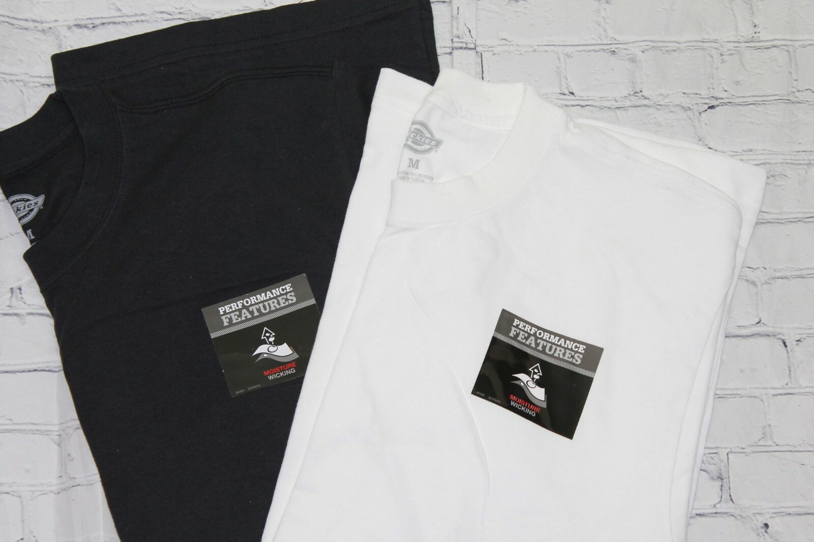 Lot of 2 Dickies Performance Features Moisture Wicking Tee Sz M: Black & White