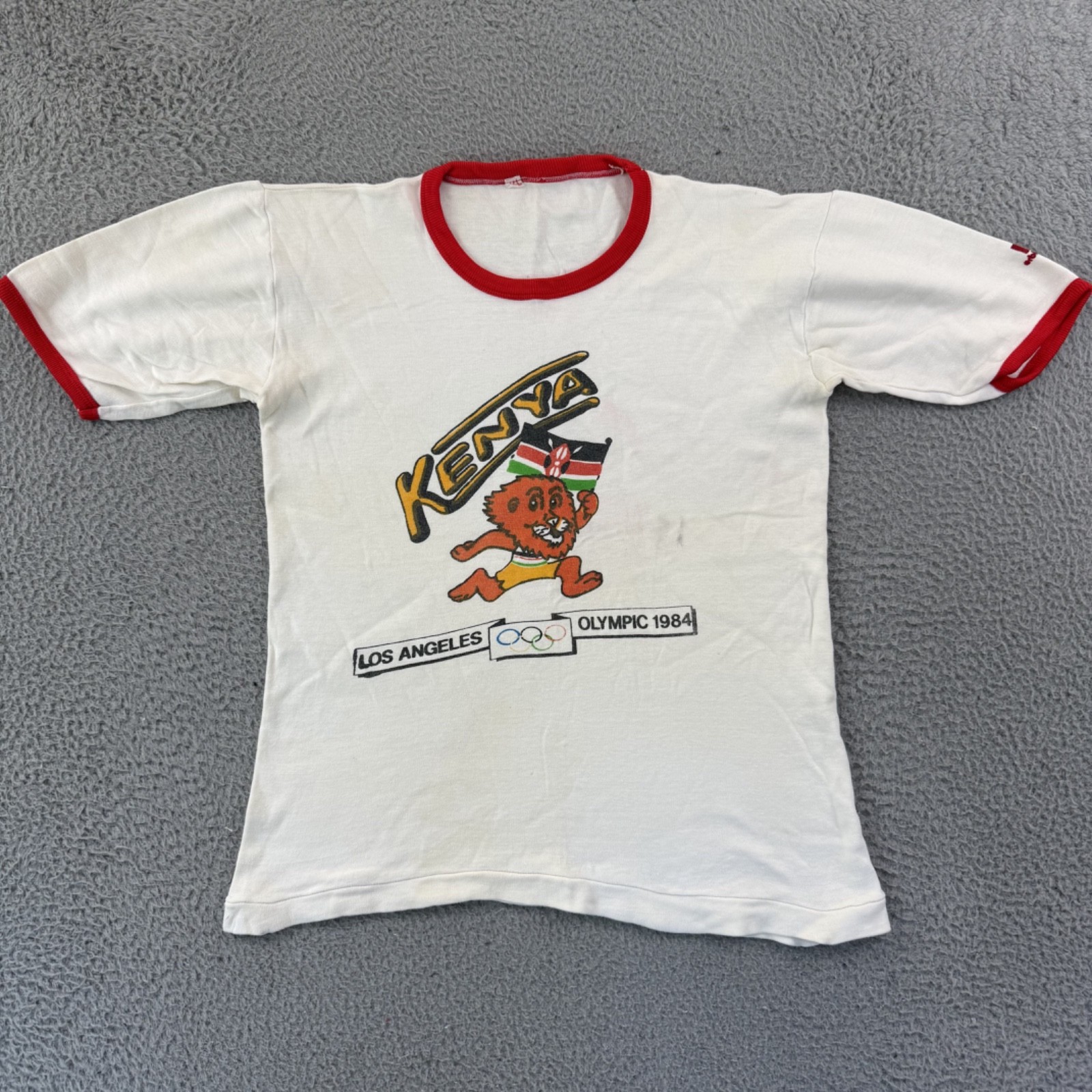 Vintage Kenya 1984 Los Angeles Olympics Shirt Mens Medium Ringer 80s Sport USA