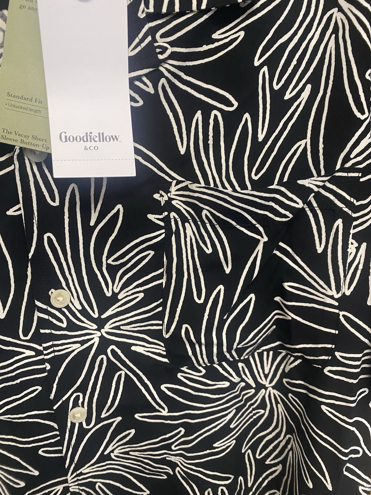 Goodfellow & Co Standard Fit Short Sleeve Untucked Length Size XL Black Foliage gallery