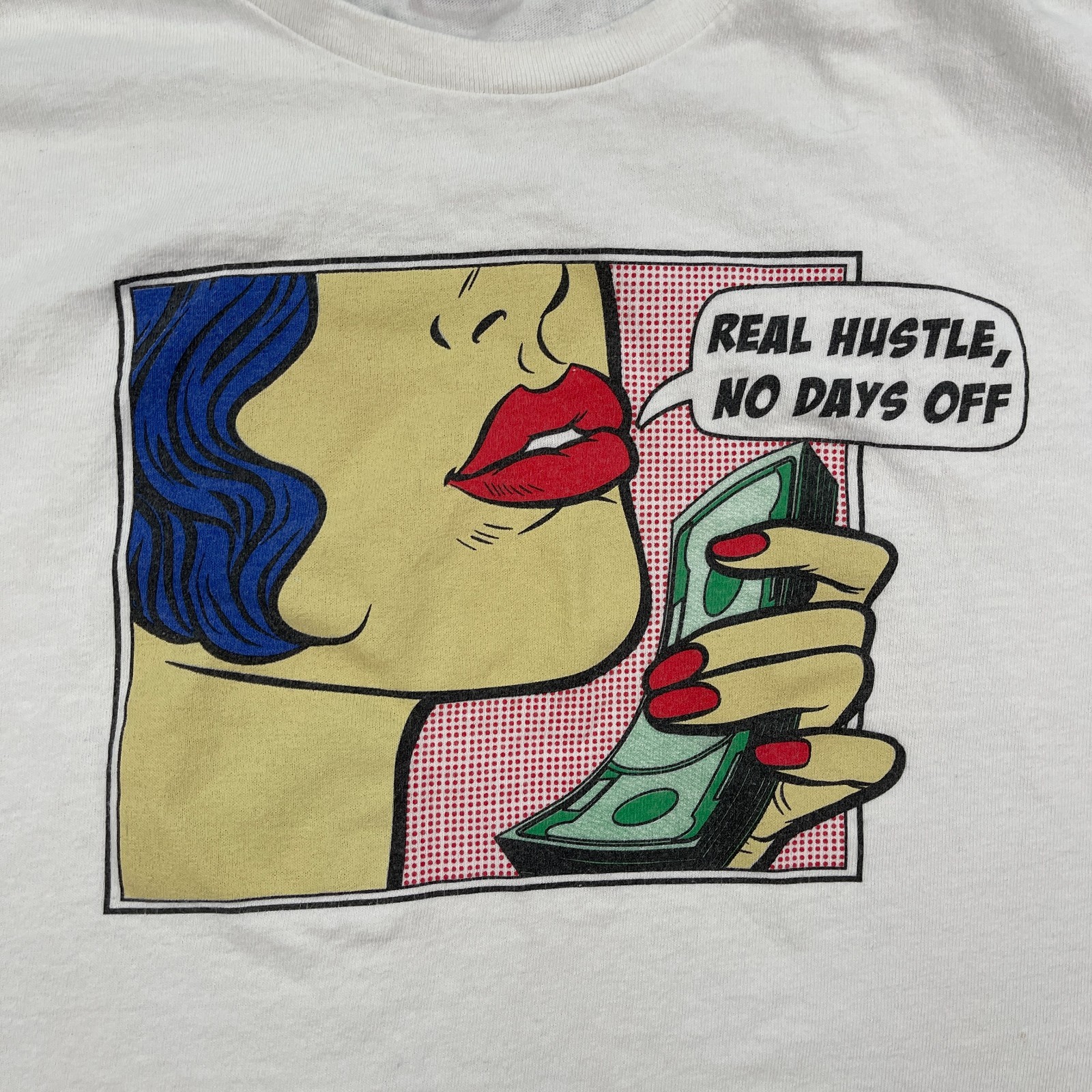 Vintage Y2K Real Hustle No Day-Off Pop Art Shirt Medium 19x25 White gallery