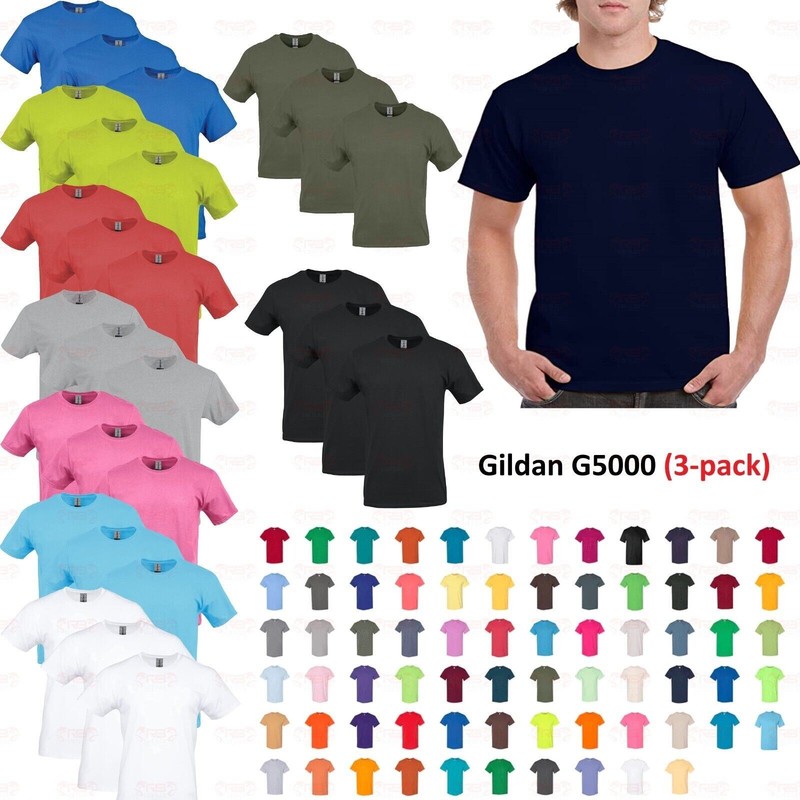 Gildan 3-PACK Men’s Heavy Cotton T-Shirt (Pack of 3) Bulk Lot Solid Blank 5000