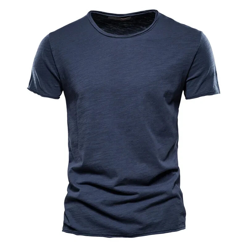 100% Cotton Round Neck Design Slim Fit Soild Color Short Sleeve T Shirt for Men