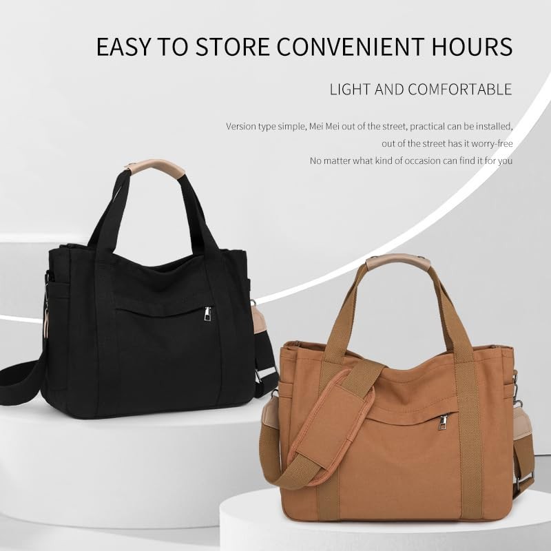 Canvas Crossbody Tote Bag for Women Laptop Work Handbag Shoulder Messenger Ba... gallery