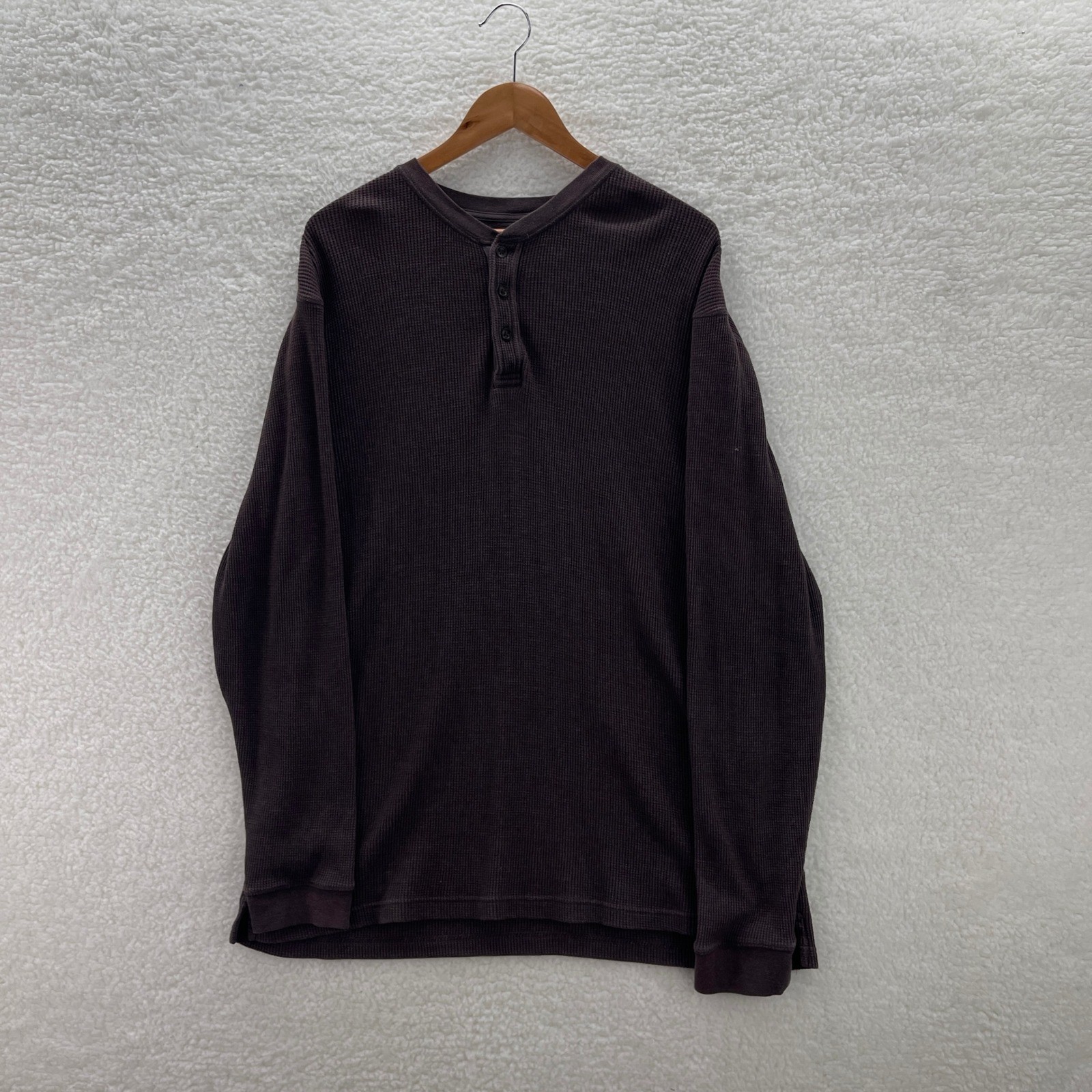 ST Johns Bay Shirt Mens XL Tall Brown Thermal Henley Waffle Knit Y2K Grunge