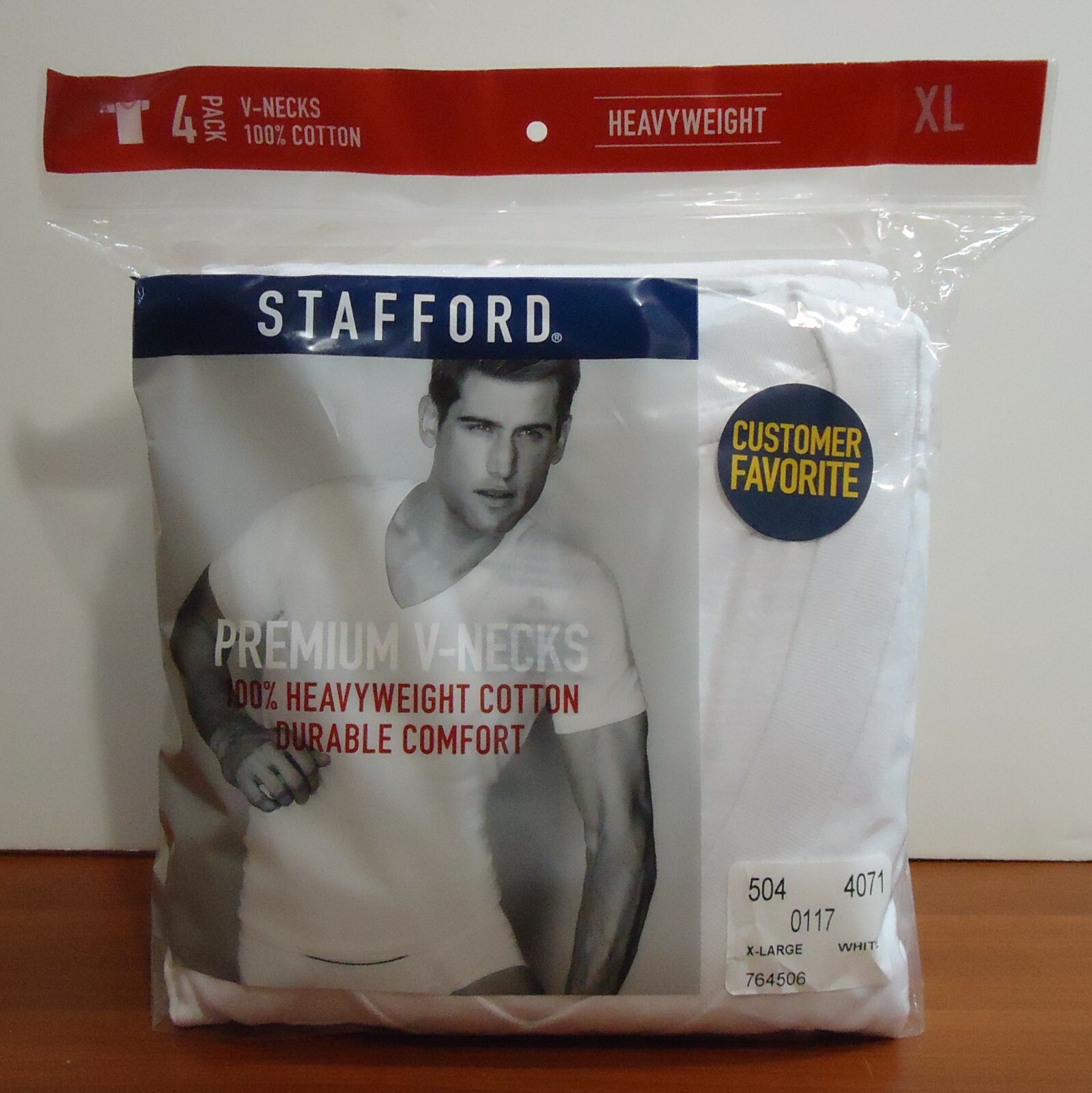 Stafford 4-Pack Men's Heavy Weight 100% Cotton V-Neck T-Shirt White gallery