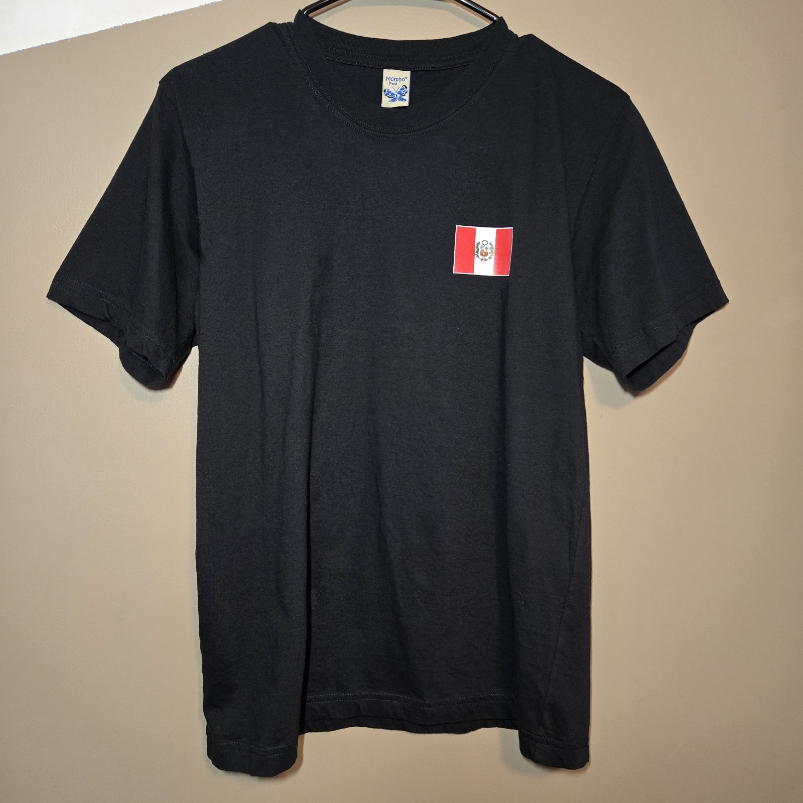 Morpho Men's Flag Black T-Shirt Small 100% Peruvian Cotton Republica Del Peru gallery