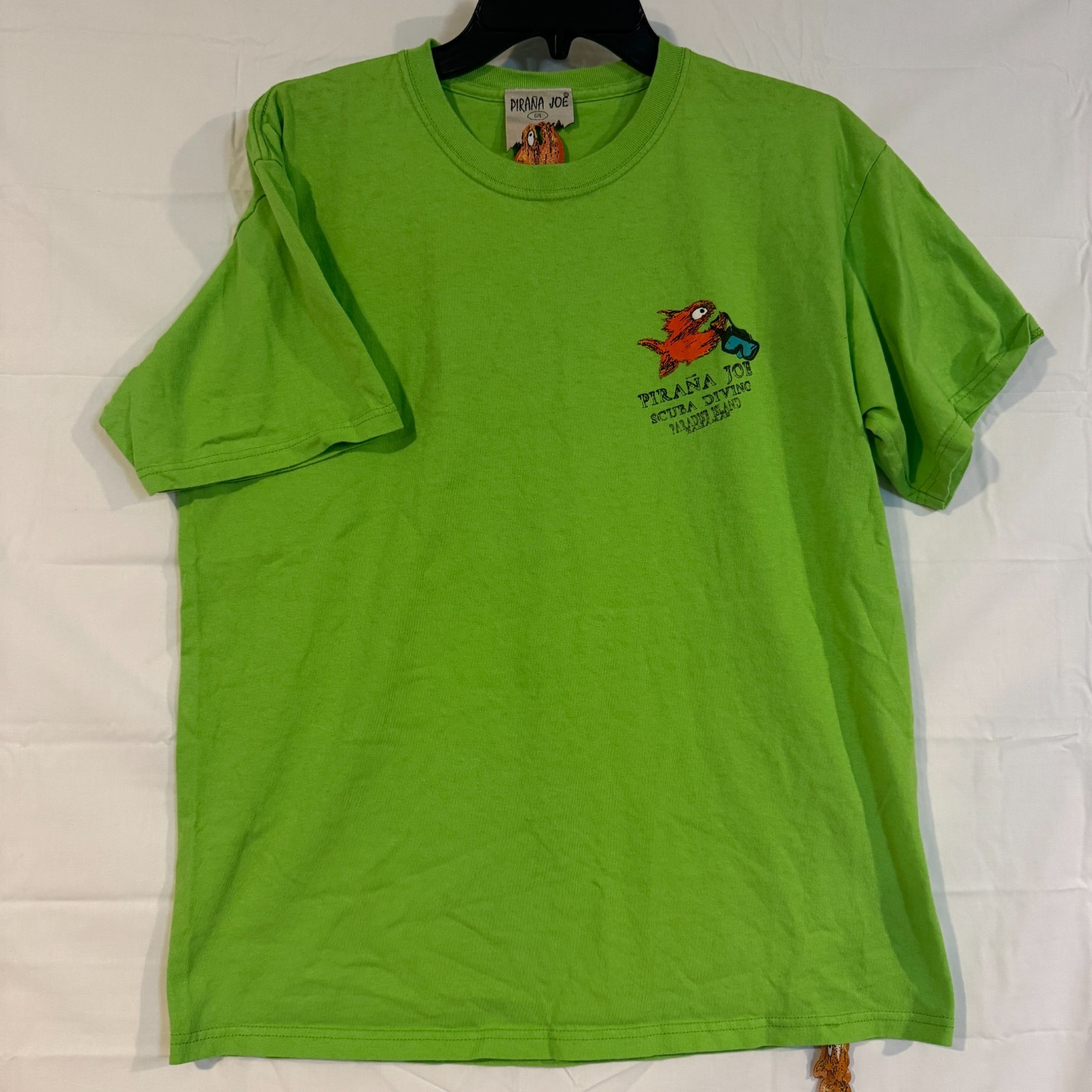 Pirana Joe Shirt Mens Large Lime Green Scuba Diving Paradise Island Bahamas Tee gallery