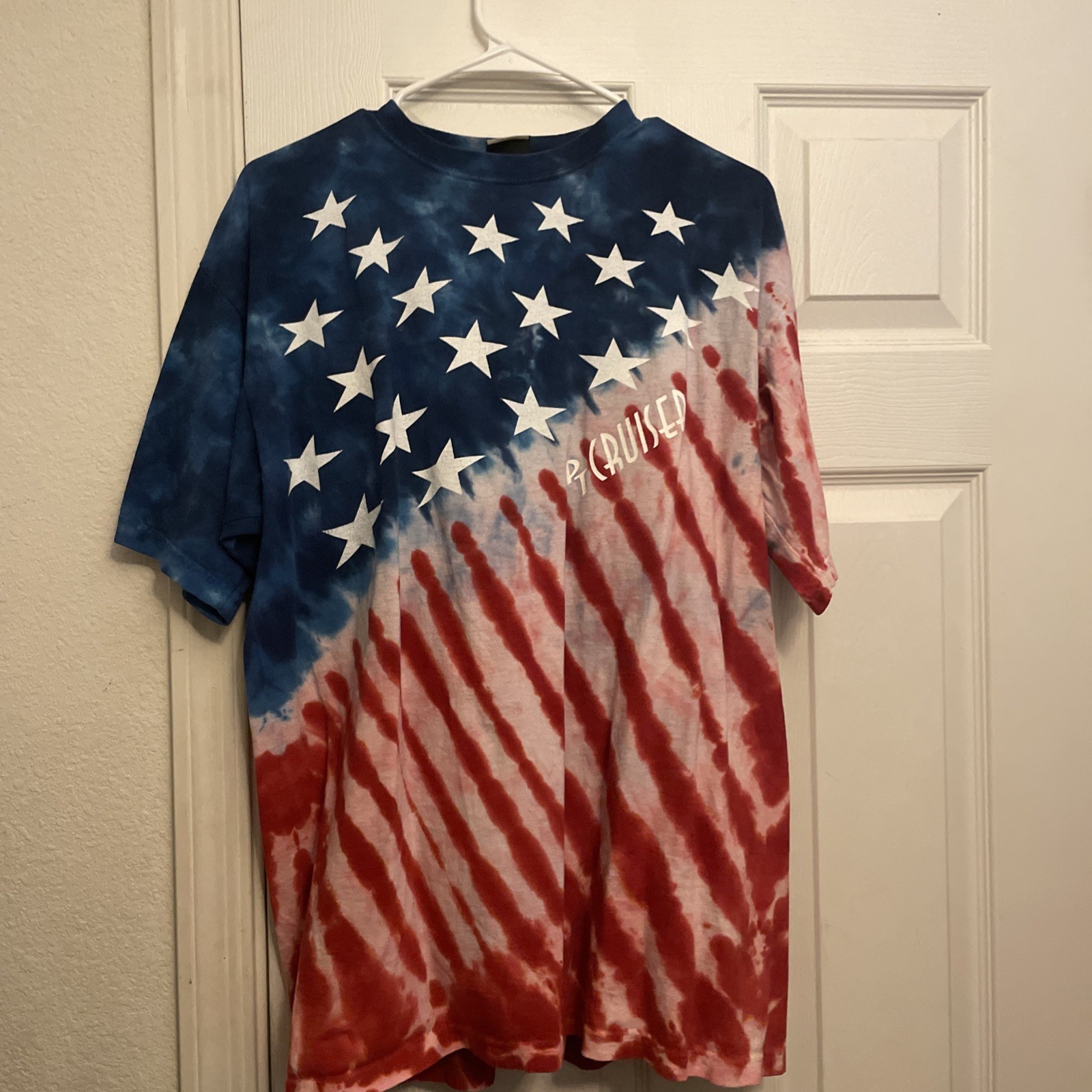 Vintage Liquid Blue Tie Dye All Over Print T Shirt L Mens American Flag USA gallery
