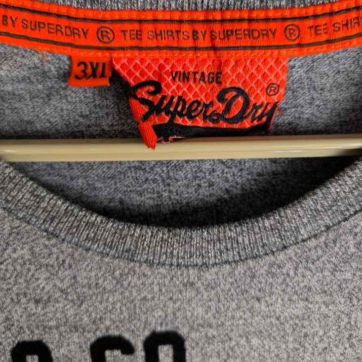 Superdry T-Shirt Men 3X (FITS L) Gray Black Orange Flock Print Tokyo Team Spirit gallery