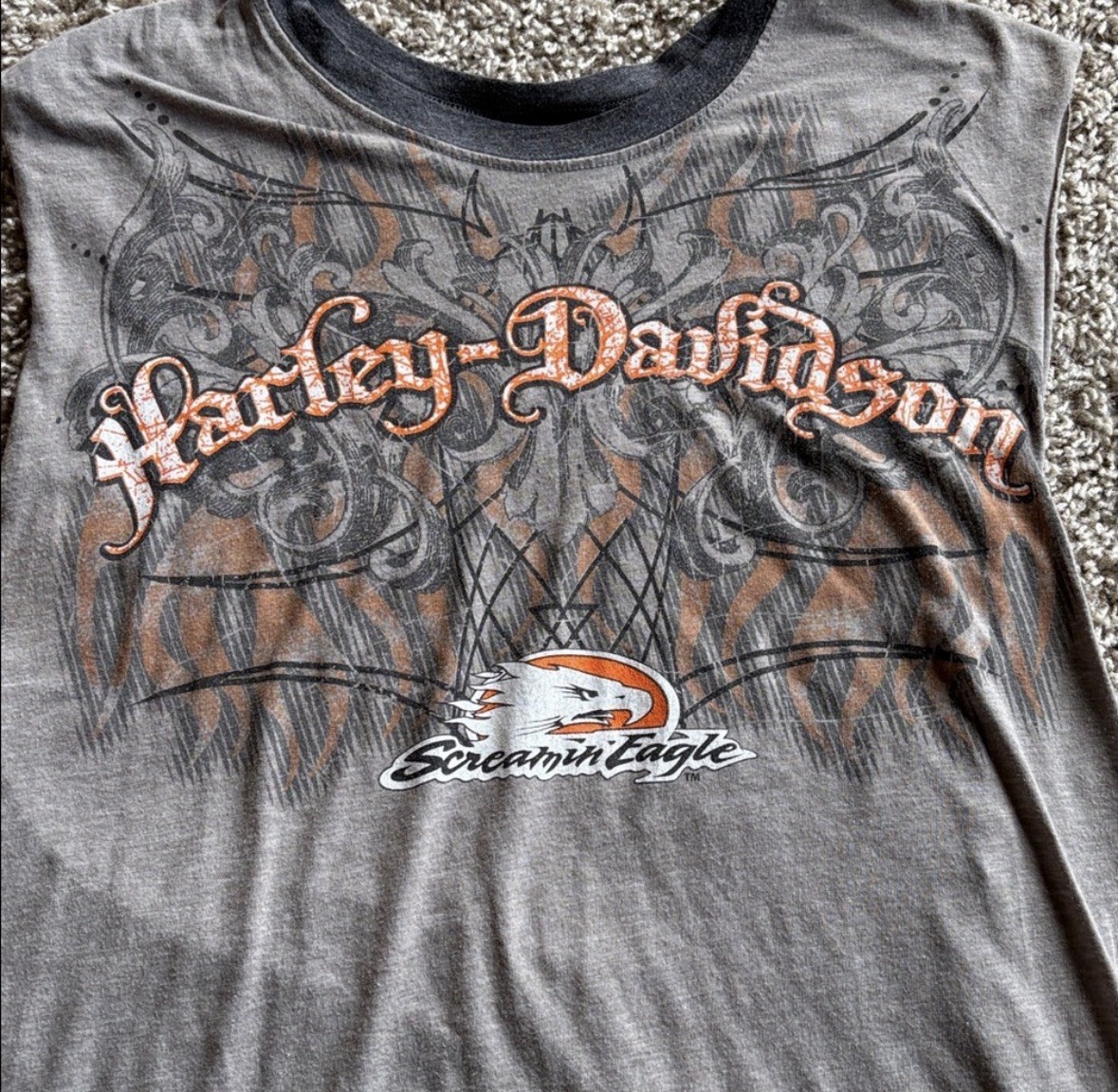 Harley-Davidson Vintage Screamin Eagle Men's Cuff Off Grey Shirt Size XL gallery