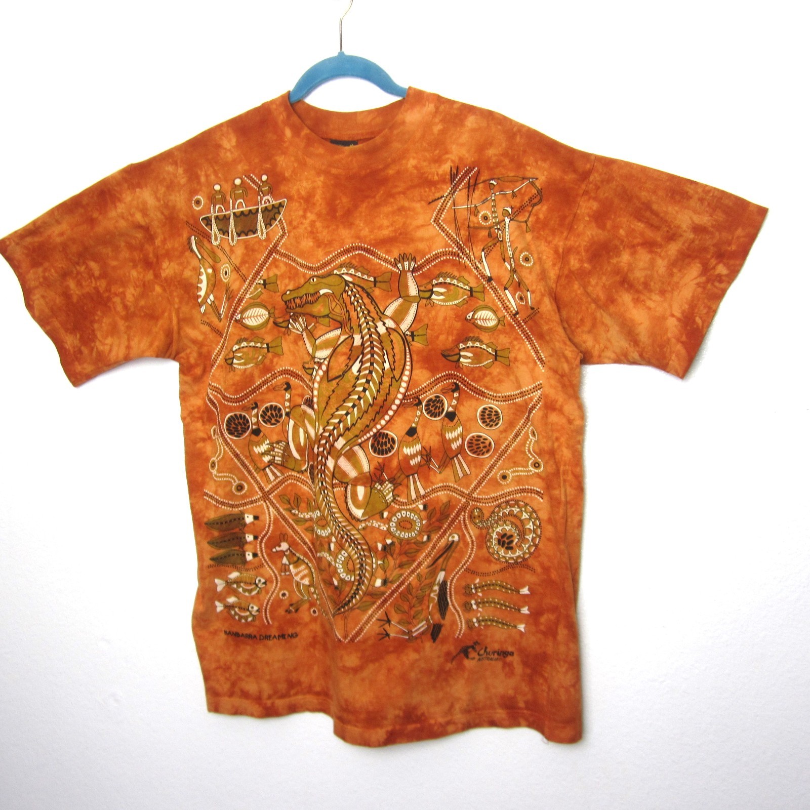 VTG 90s Churinga Australia Tie Dye Dreaming Animals Native L Indigenous Orange gallery