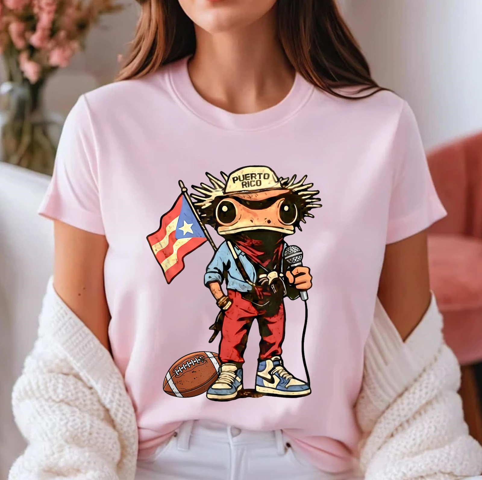 Puerto Rico Coqui Frog Funny Football Unisex T-Shirt gallery