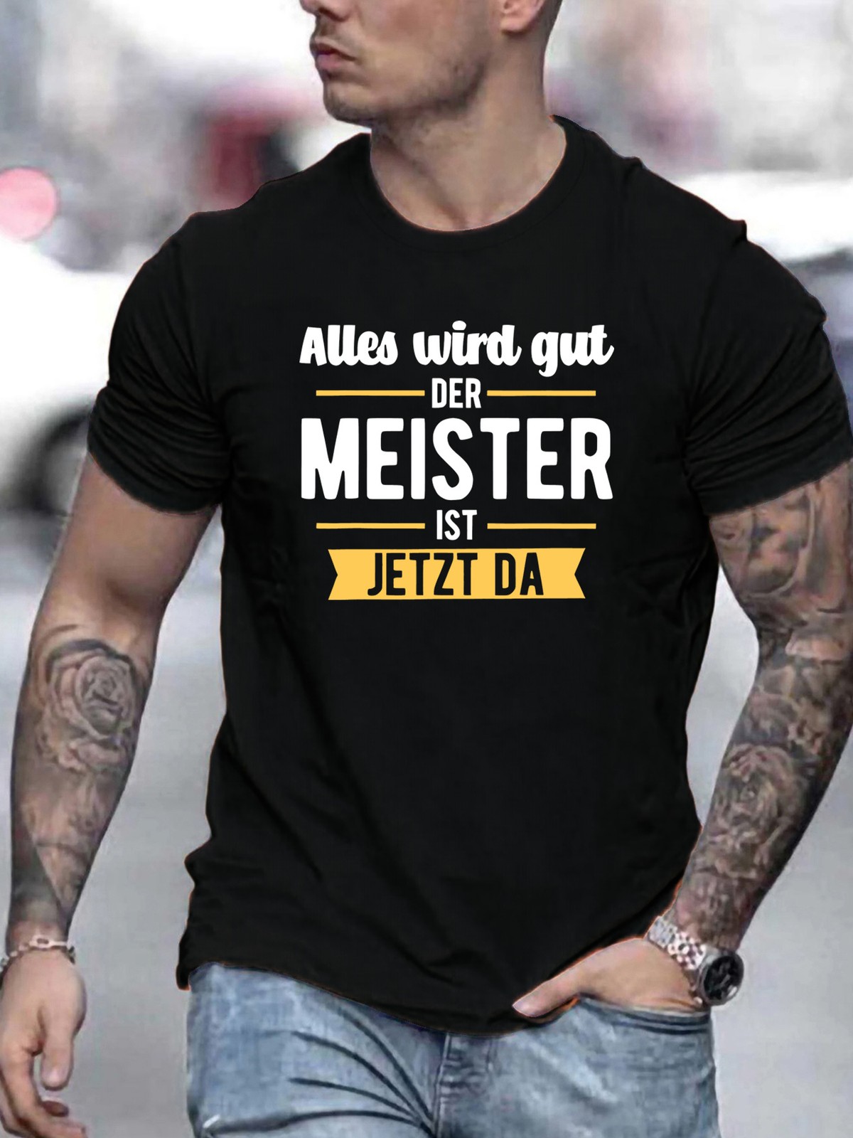 Men’S Casual Crew Neck T-Shirt with Inspirational German Quote – Slight Stretch