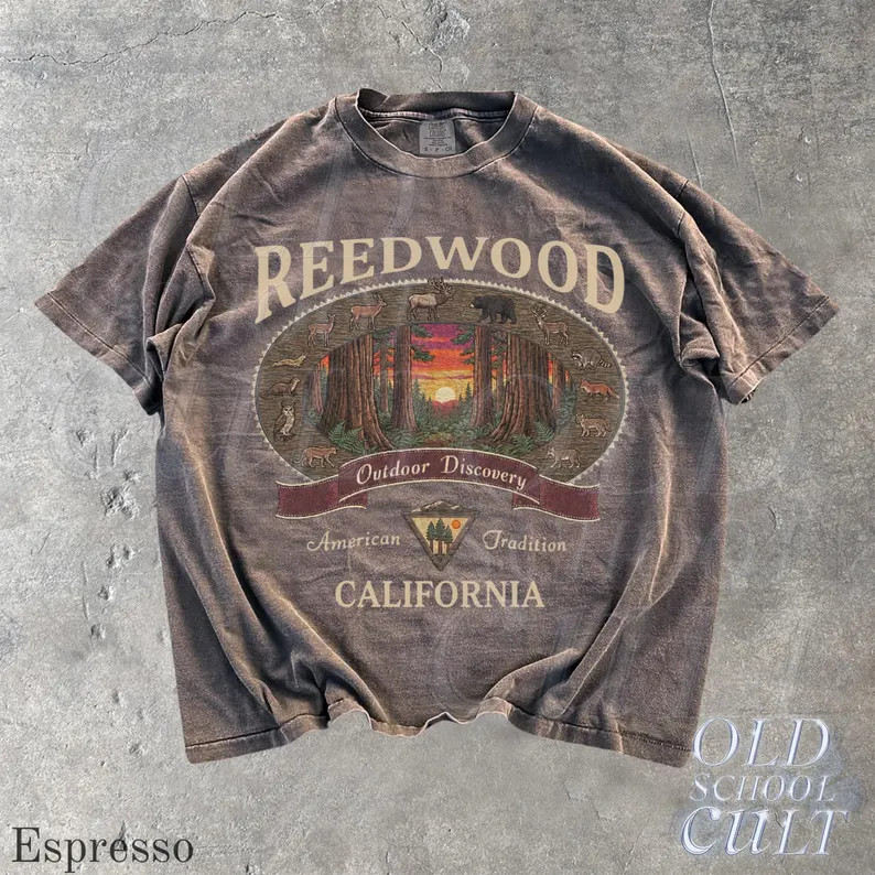 Vintage Redwood California Comfort Tee Shirt Graphic Design Top Gift