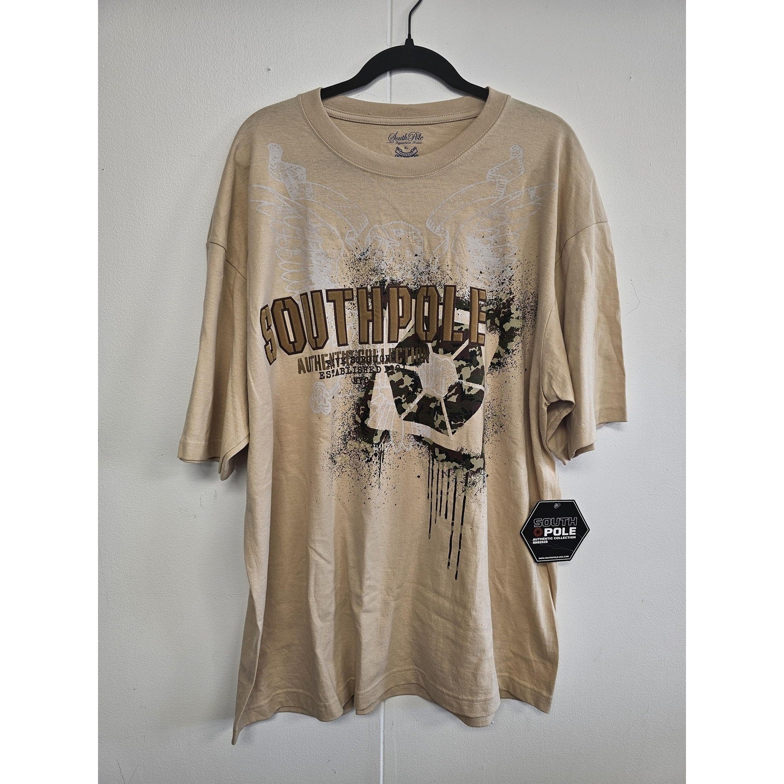 Southpole Shirt Mens XL Tan Graphic Camo Logo Authentic Collection Streetwear