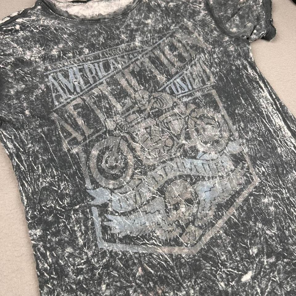 Y2K Gray Skeleton Biker Tee AOP Tie-Dye Grunge Goth Skater Shirt Size S/M gallery
