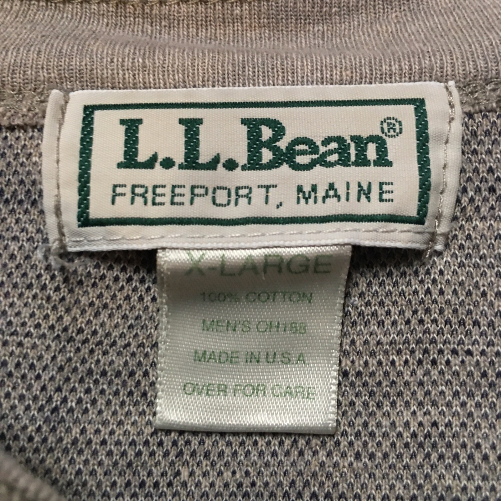 L.L. Bean Henley Shirt Mens XL Tan Windowpane Check Long Sleeve Cotton USA gallery