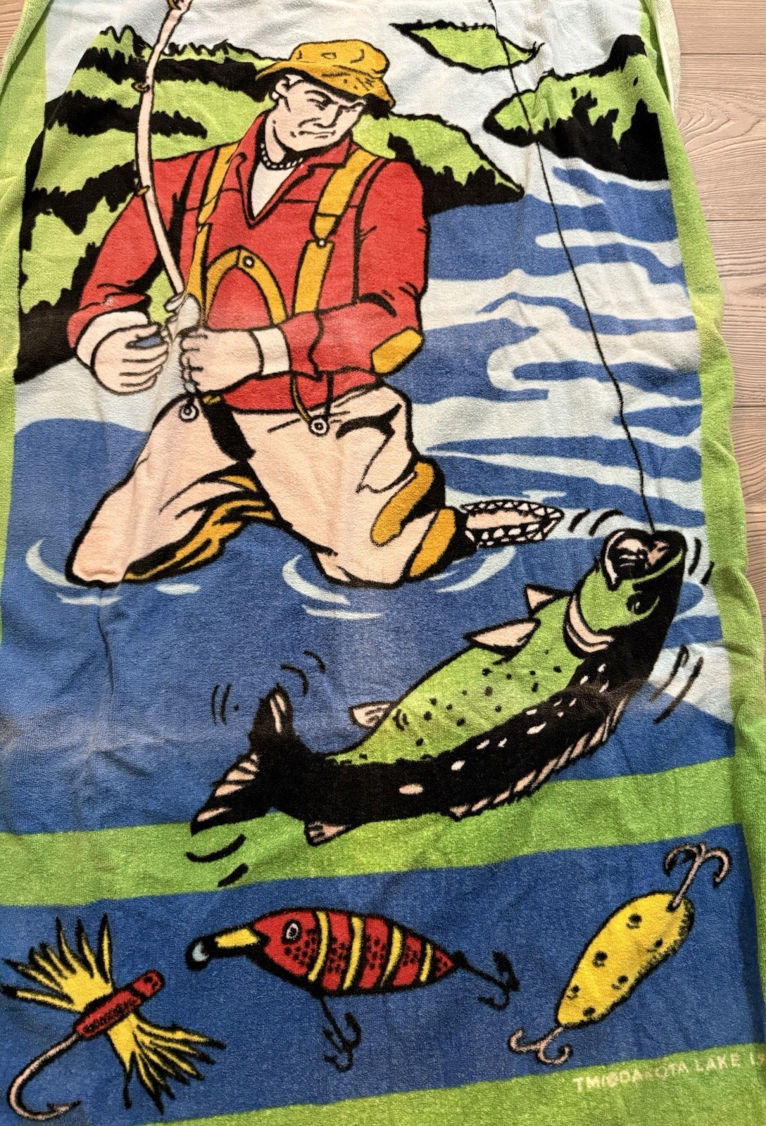 Fisherman Themed Graphic Vtg Beach Towel gallery