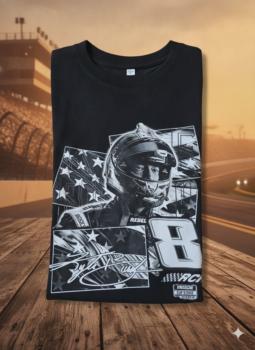 2026 2XL Kyle Busch #8 RCR Racing Patriotic American Flag Graphic T-Shirt & 1 XL