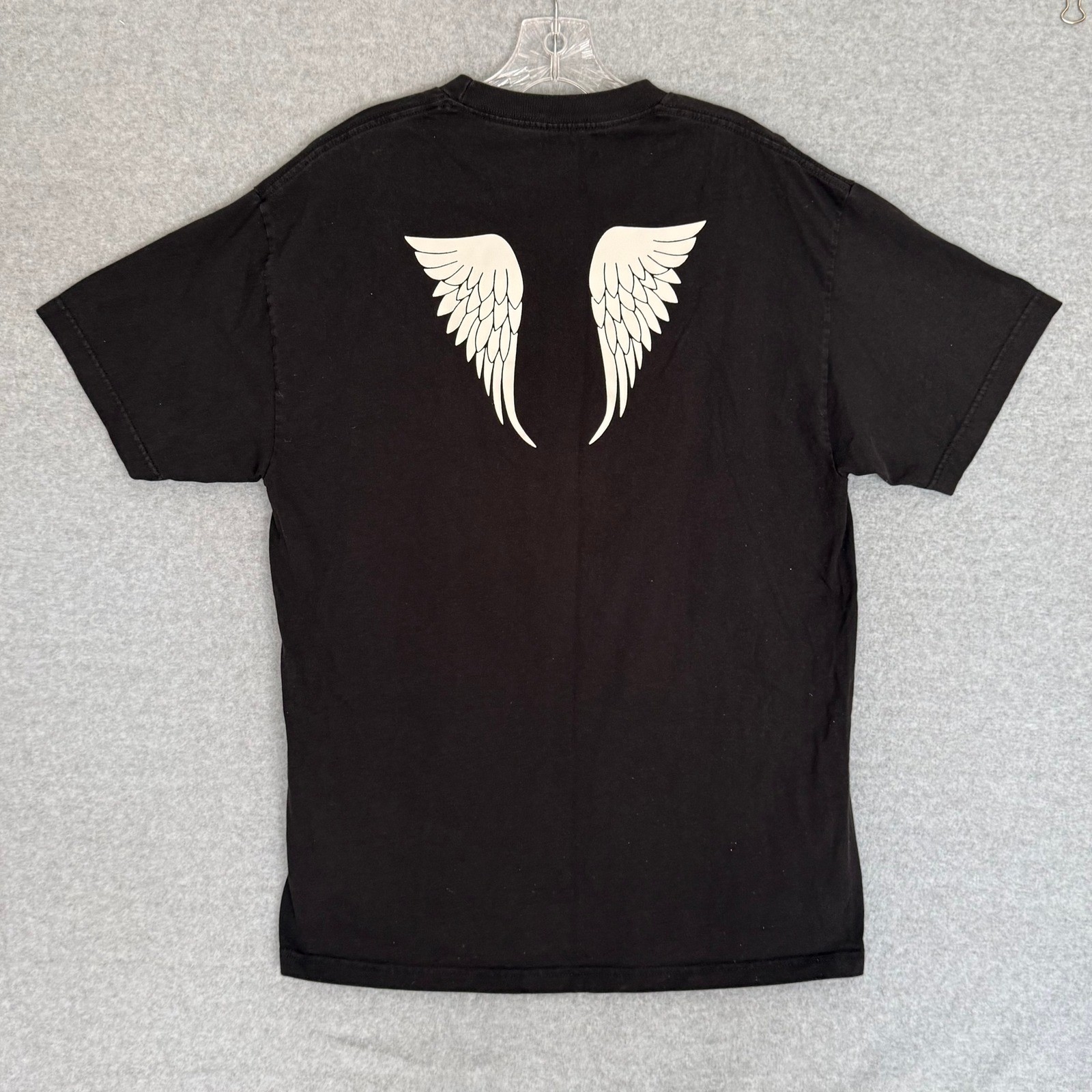 John Galt T-Shirt Womens size XL Black Angel Wings Back Old English Graphic Tee gallery
