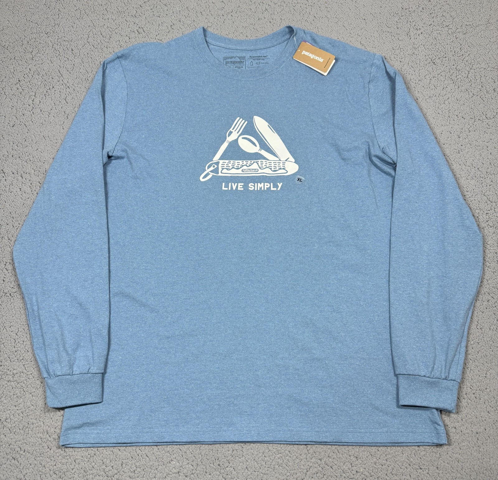 NWT Patagonia Shirt Mens XL Blue Live Simply Pocketknife Graphic Long Sleeve Tee gallery