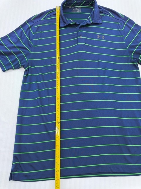 Under Armour Mens Polo Shirt Navy Blue Striped Athletic Size L Performance gallery