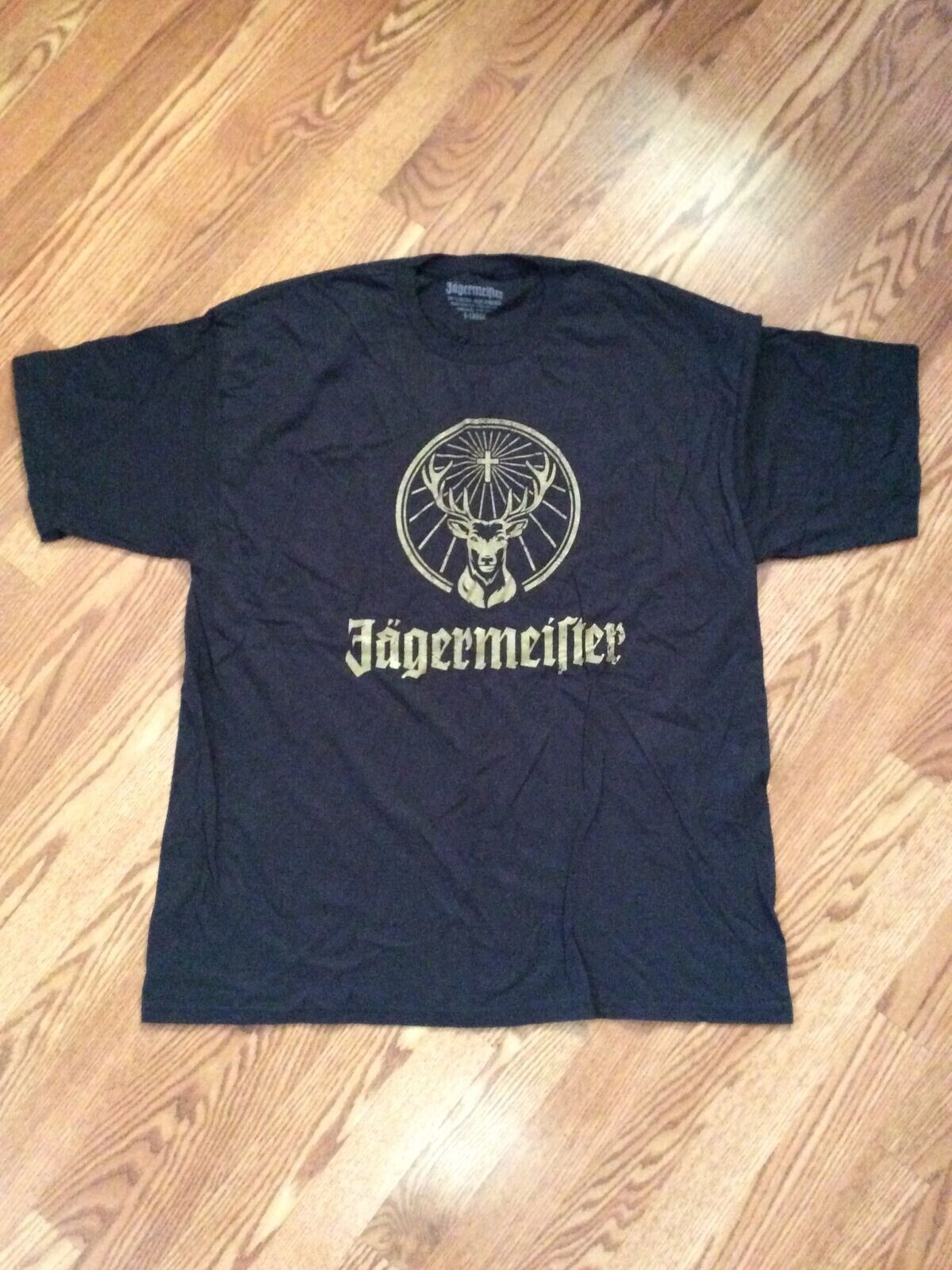 Jagermeister Gold Shiny Stag Logo T Shirt Men XL 100% Cotton Black gallery