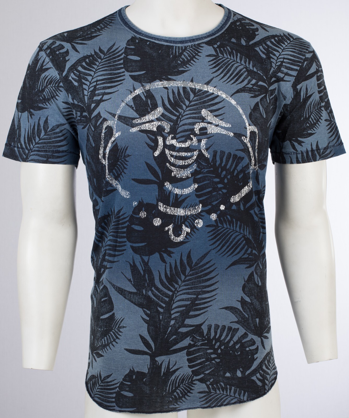 $89 TRUE RELIGION Indigo BUDDHA FACE Hawaiian Floral Graphic T-shirt NWT gallery
