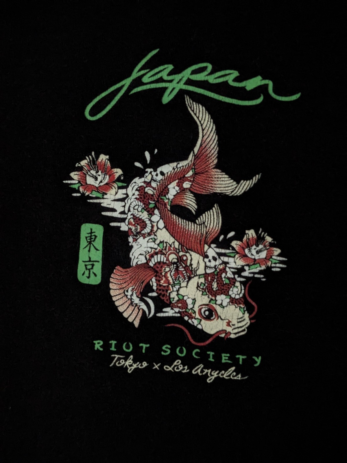 RIOT SOCIETY Tokyo Los Angeles koi fish Cotton Men's t-shirt tee Size L Black gallery