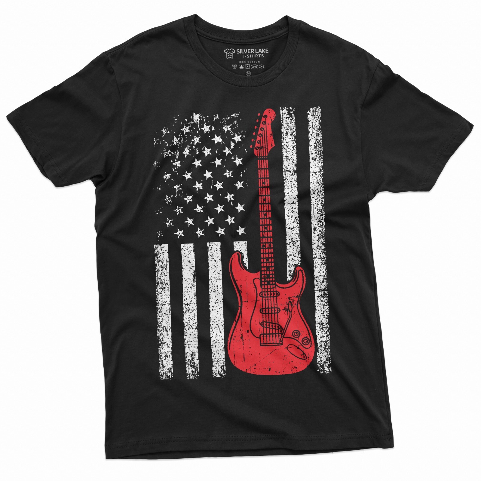 Men’s Guitar USA Flag T-shirt Country Music Band Gifts Guitarists 4th of July Am