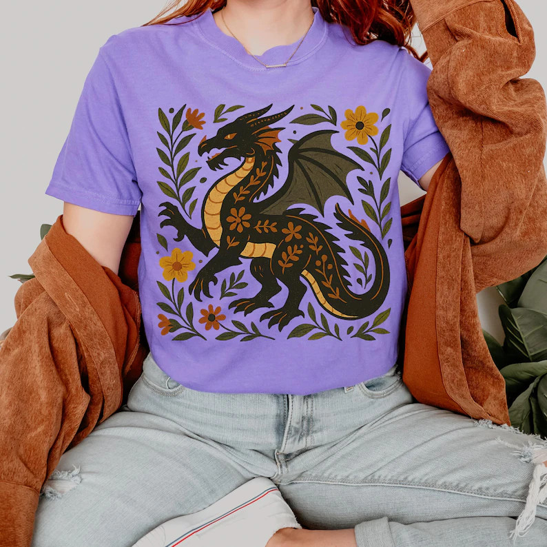 Folk Art Dragon Comfort Tee Mythical Creature Shirt Men Women gallery