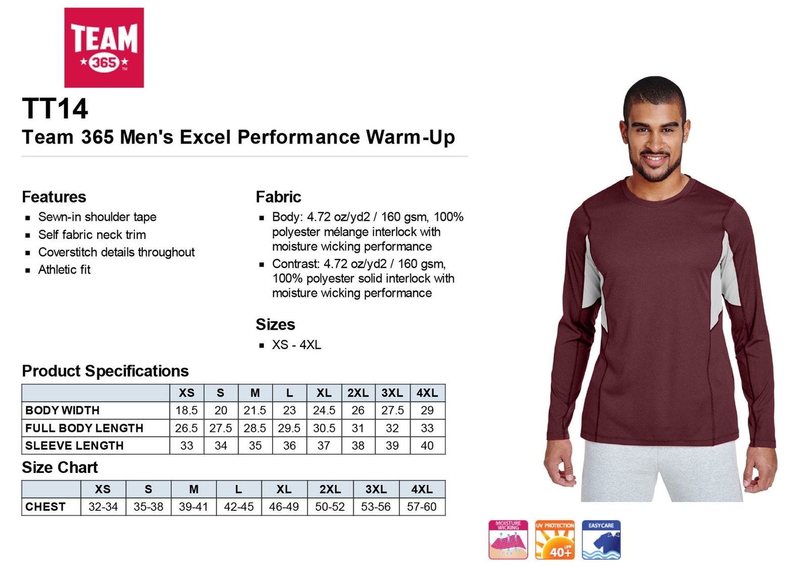 Team 365 Mens Long Sleeve T-Shirt Workout Moisture Wicking UV Protect TT14 gallery
