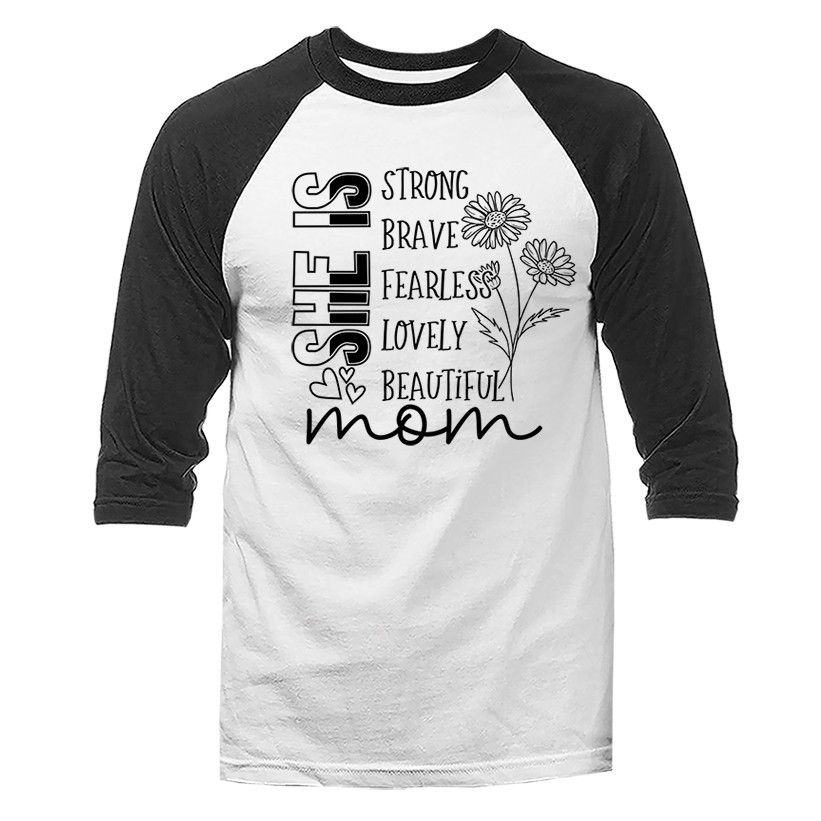 She Is Mom Strong Brave Fearless Inspirational 3/4 Sleeve Unisex Raglan gallery