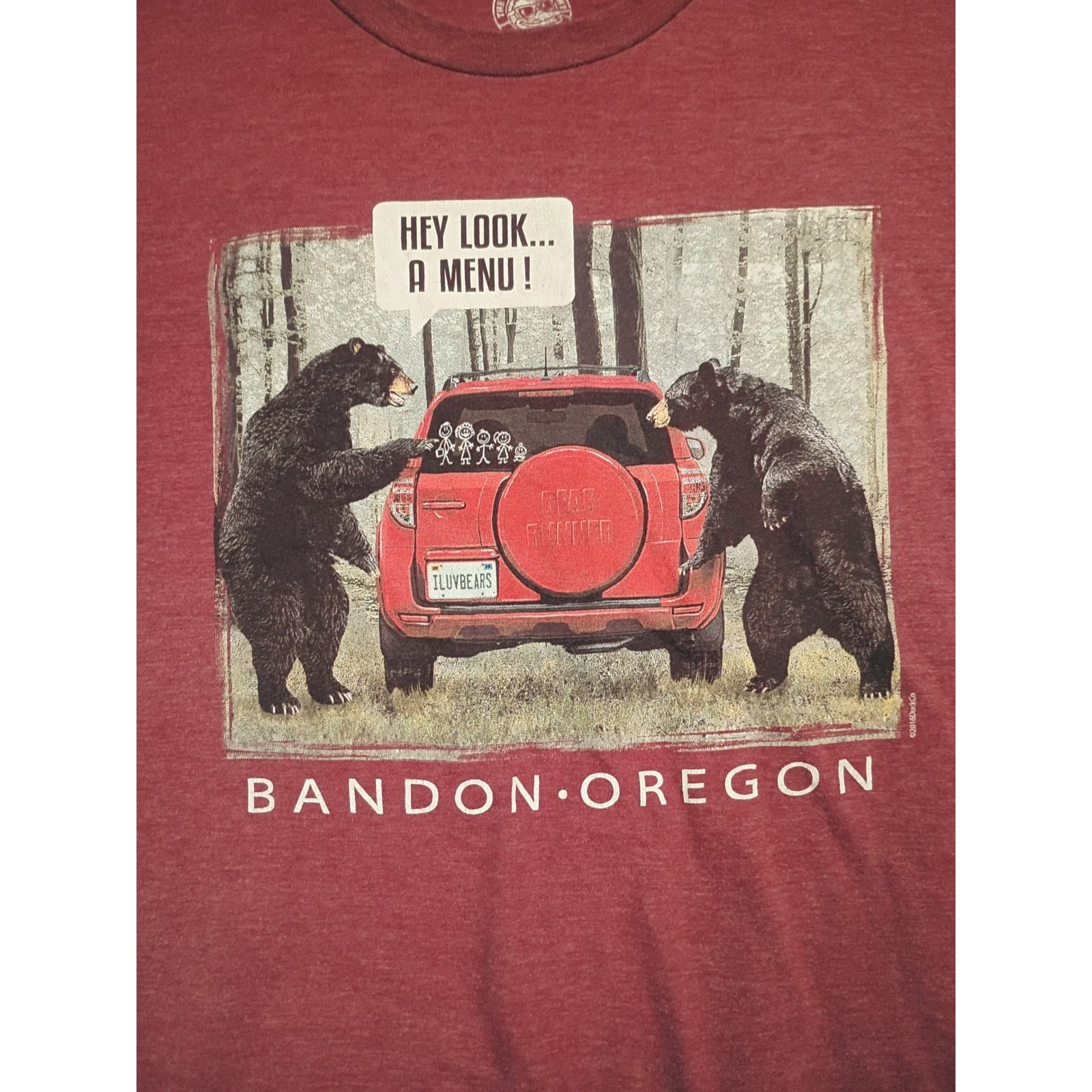 The Duck Company Graphic T-Shirt Mens Large Maroon Bandon Oregon Bear Humor Tee gallery