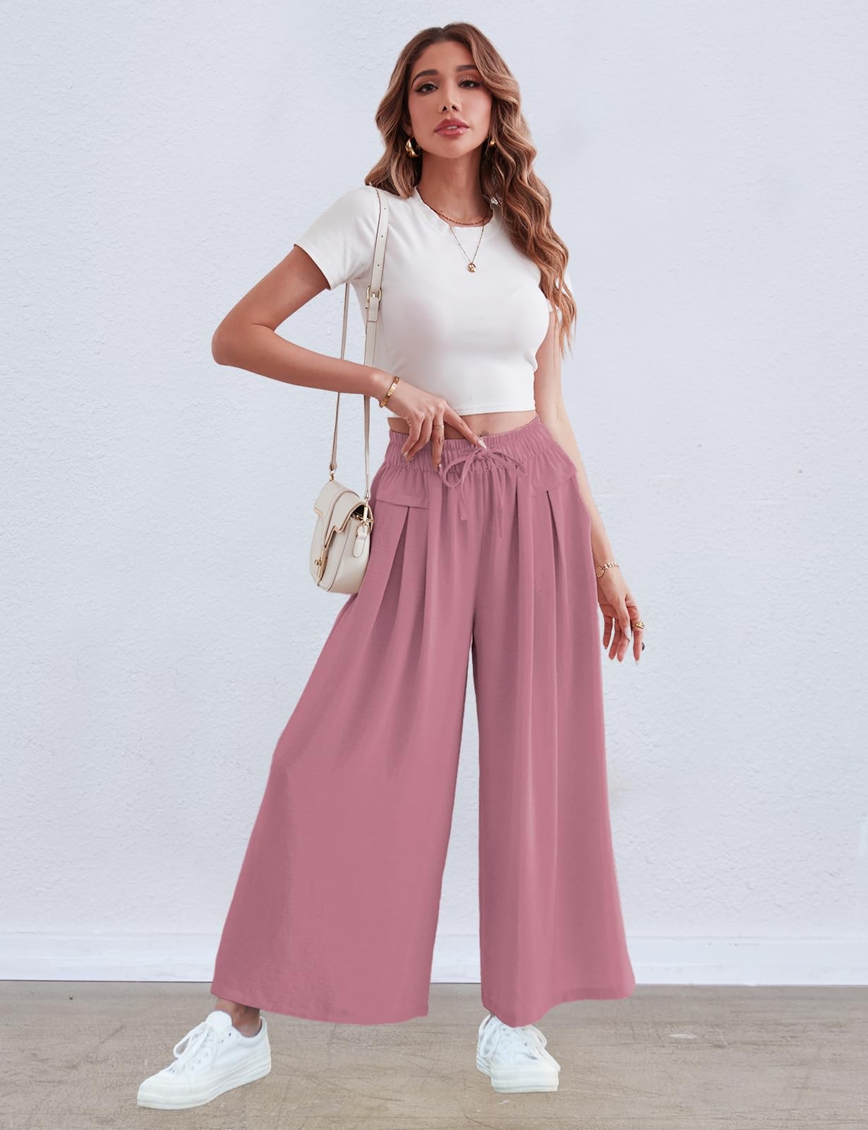 Wide Leg Palazzo Pants for Women Summer Beach Pants Flowy Loose Casual Lounge... gallery