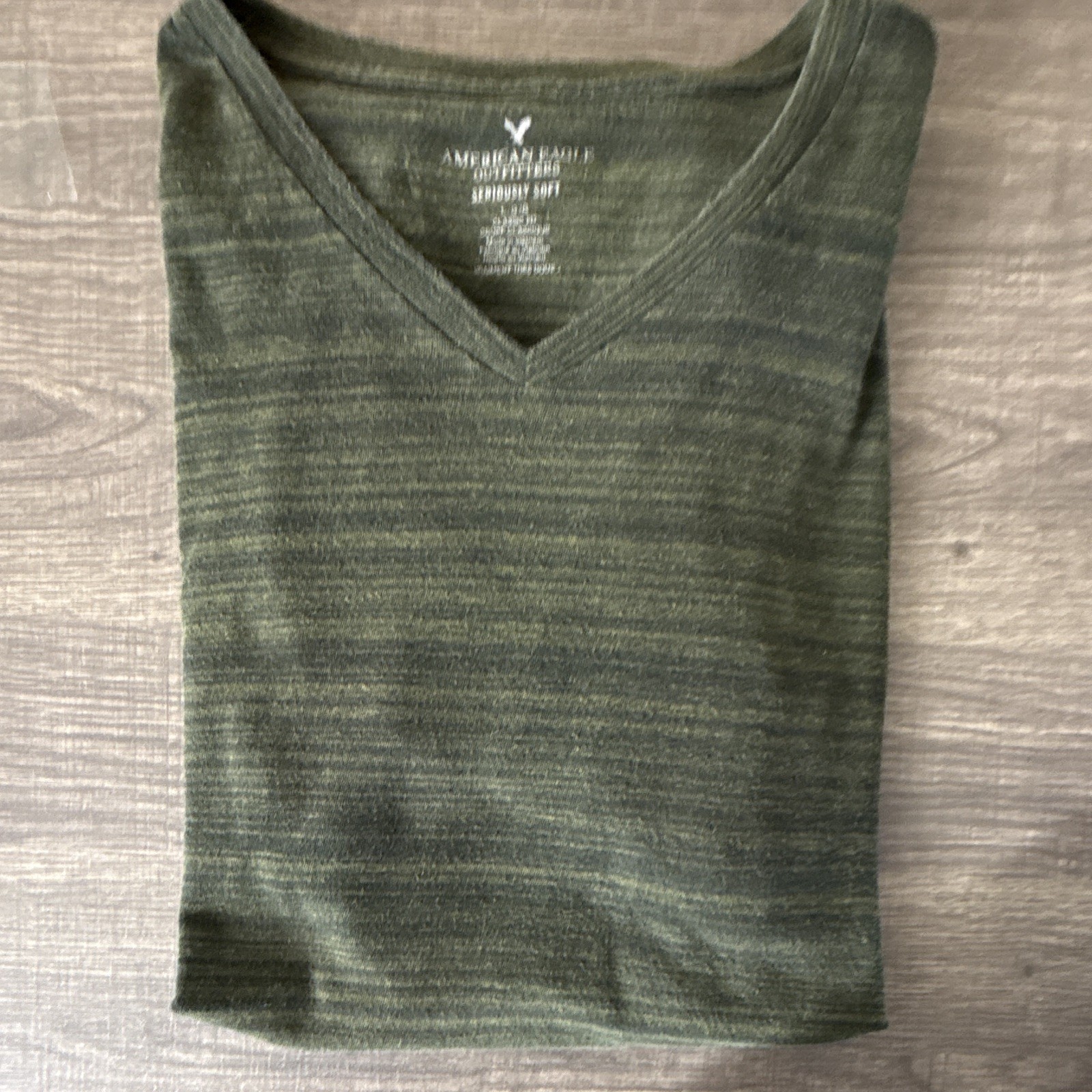 American Eagle Seriously Soft V-Neck Striped Tee Short Sleeve L Green gallery
