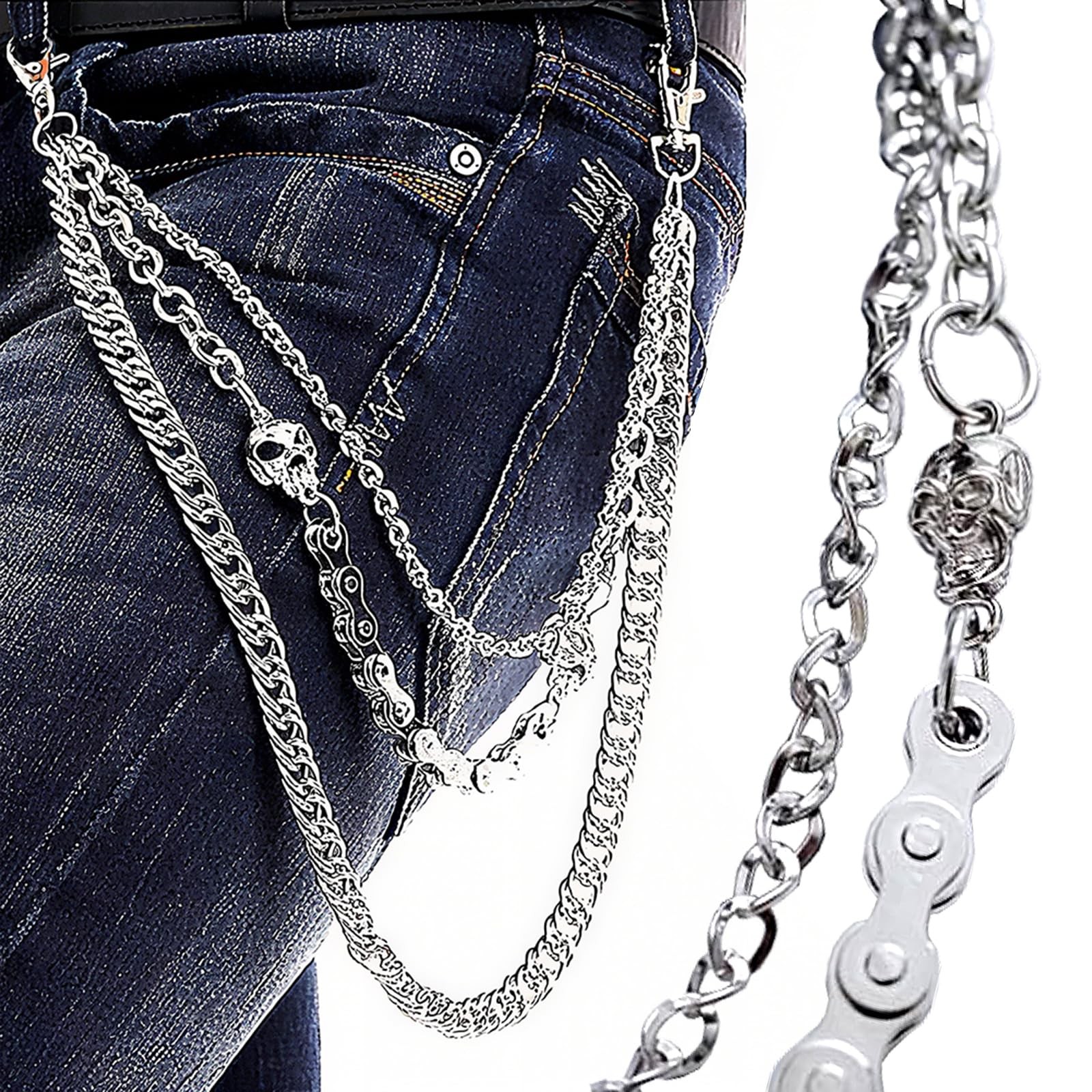 Pants Chain for Men Women,Biker Skull Chain Wallet,Long Cool EMO Punk Trouser…