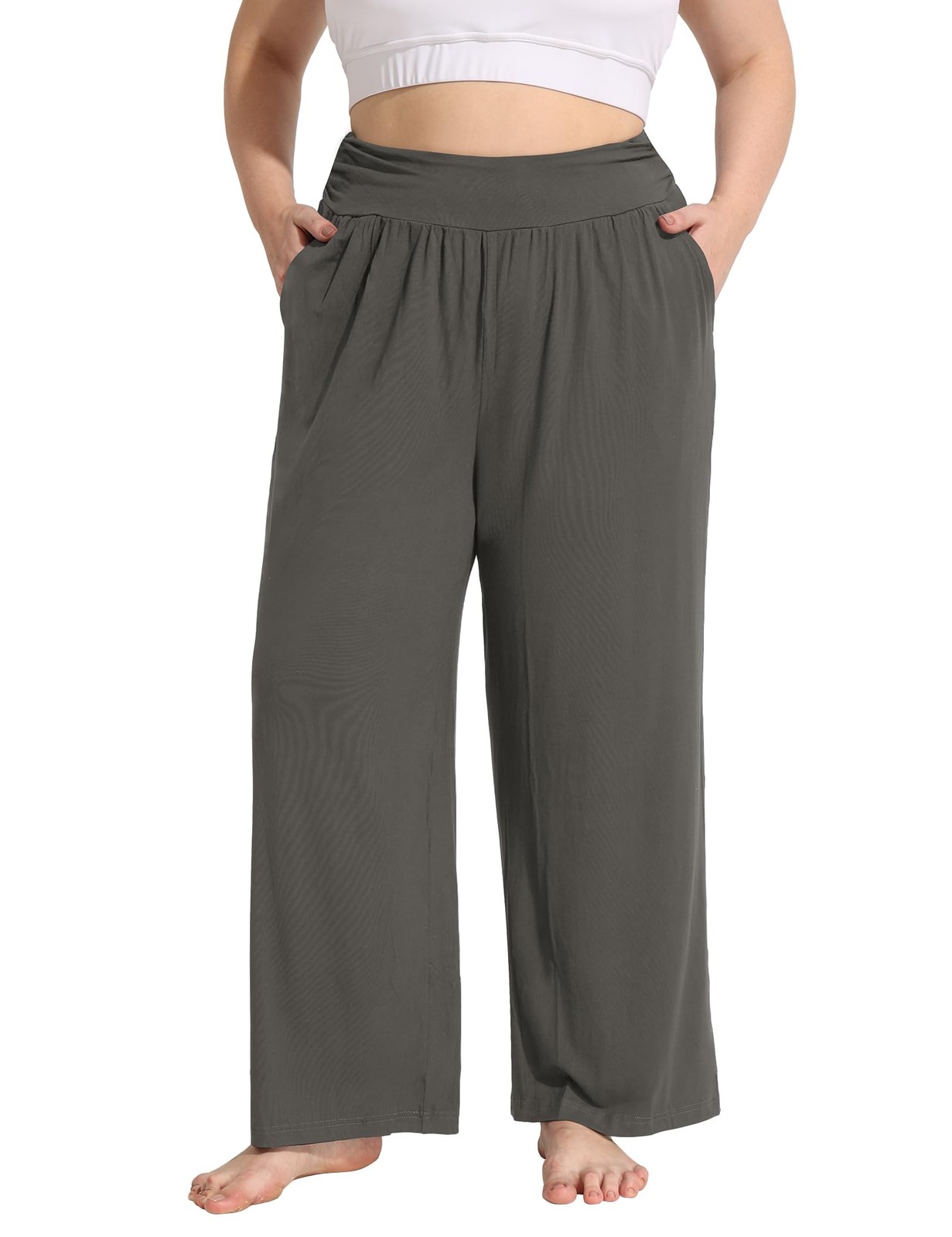 Plus Size Wide Leg Pants Flowy Yoga Lounge Sweatpants High Waisted Pockets gallery